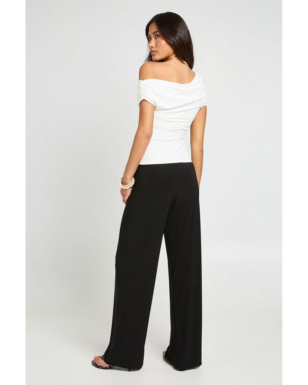 Boohoo White Ruched Shoulder Layered Top