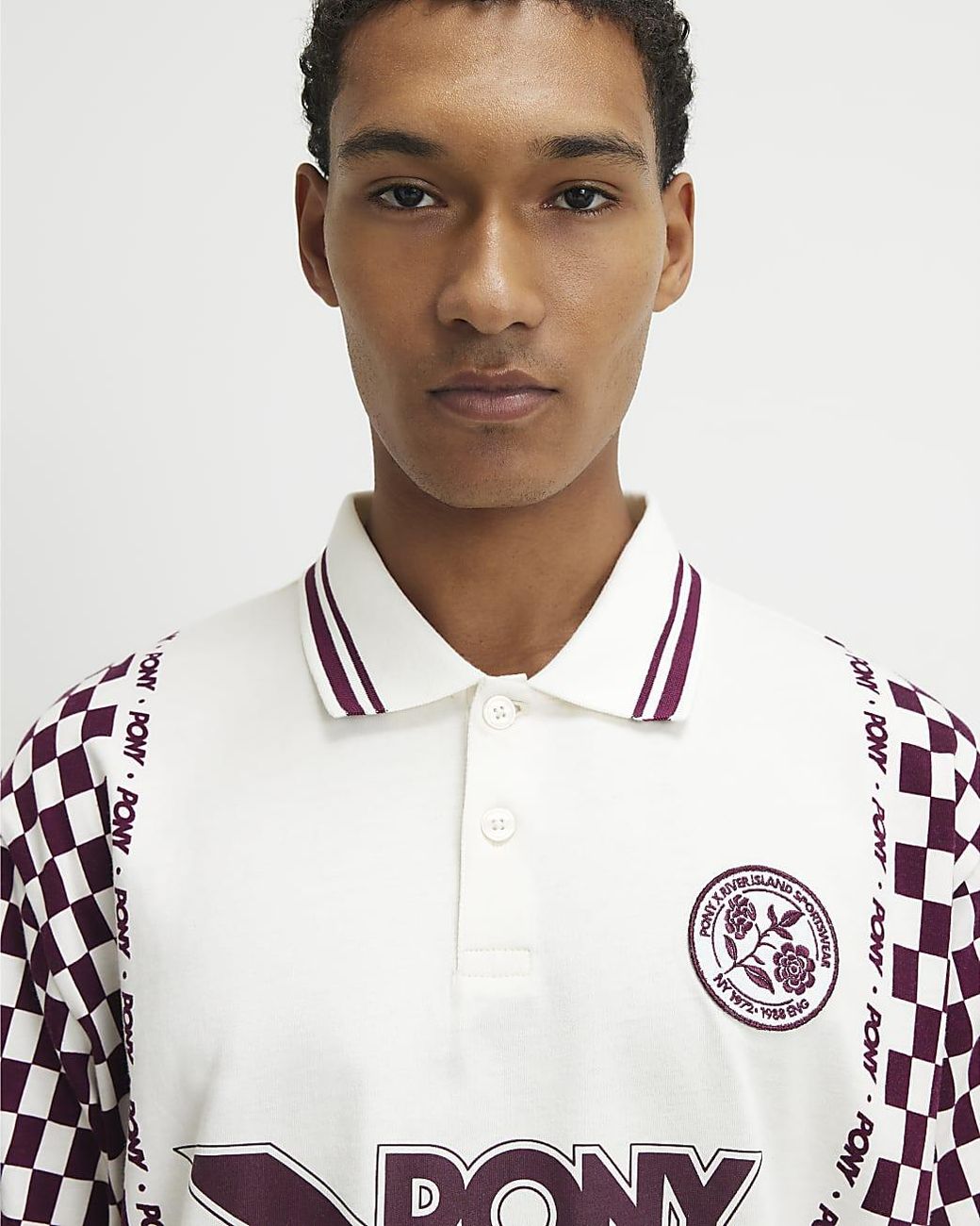 River Island Blue Top Oversized Check Print Polo Collared for men