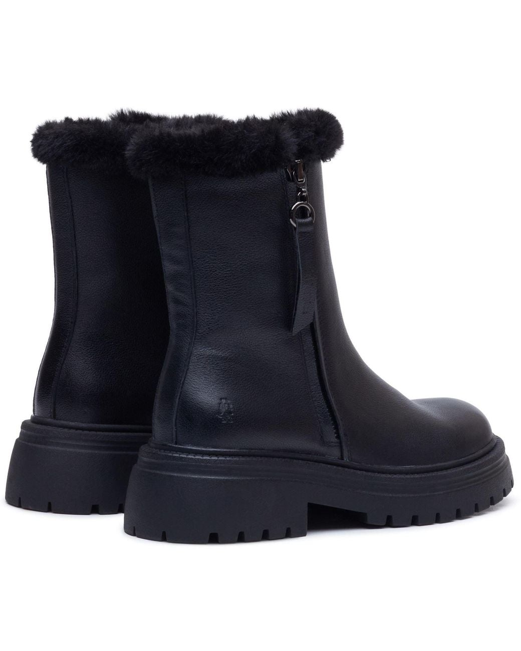 Hush Puppies Blue Rosalind Leather Winter Mid Calf Boots