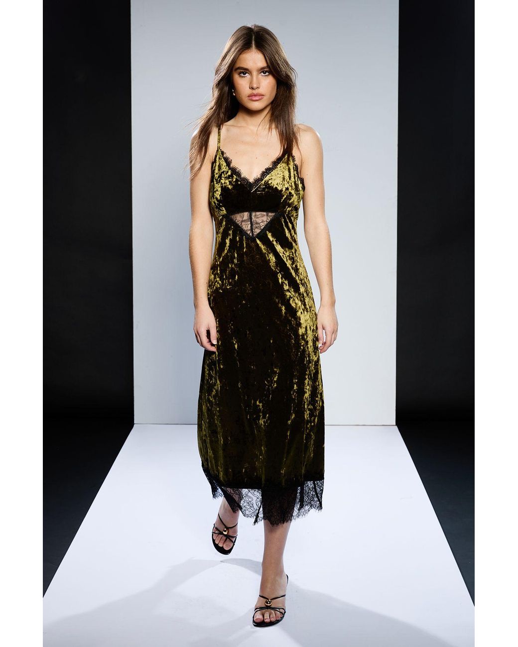 Runway Black 1.8.1.8 Velvet Lace Detail Slip Dress
