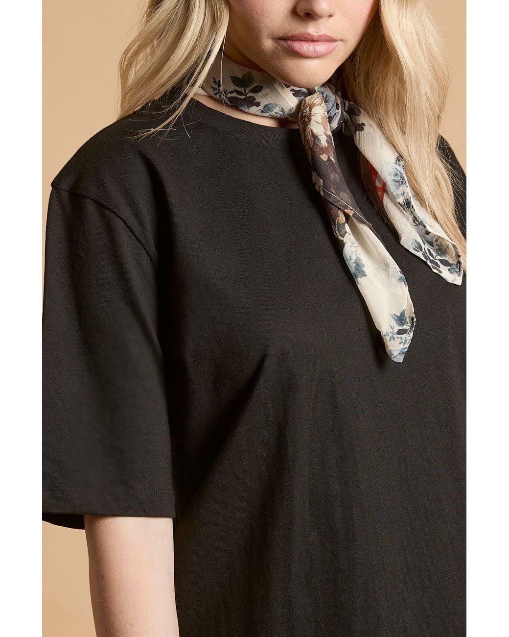 Oasis Black T-Shirt With Printed Patchwork Neck Scarf