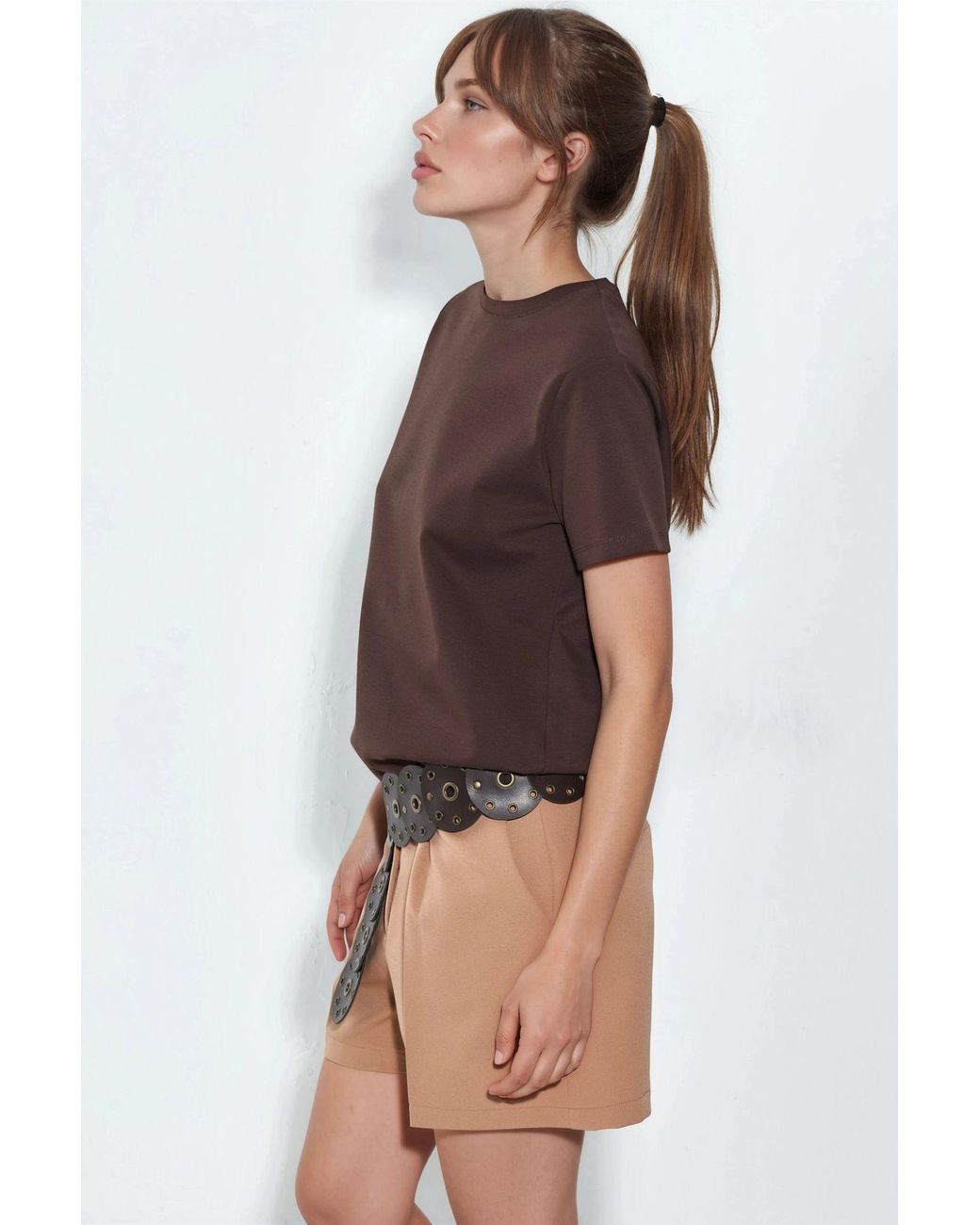 Busem Brown Plain Crew Neck T-Shirt