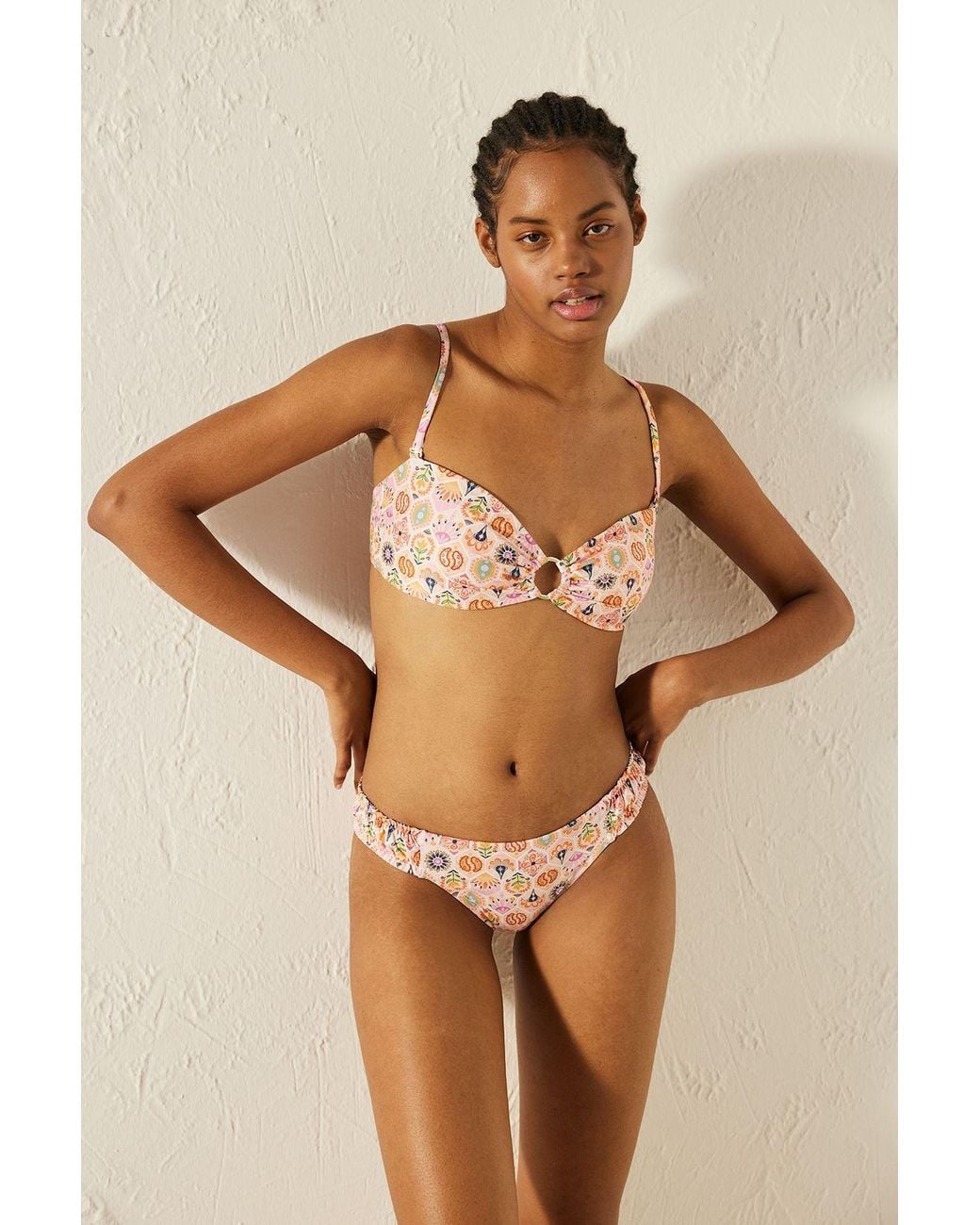 Penti Brown Floral Mid-Waist Hipster Bikini Bottoms