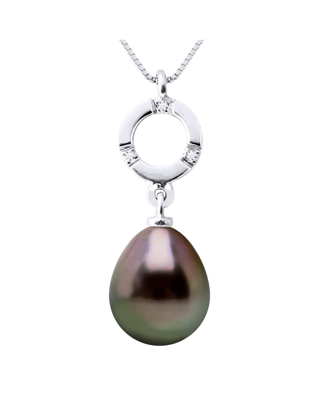 Ateliers Saint Germain White Pendant Jewelry 0,01 Cts 375 And Real Cultured Tahiti Pearl Pear 9-10 Mm