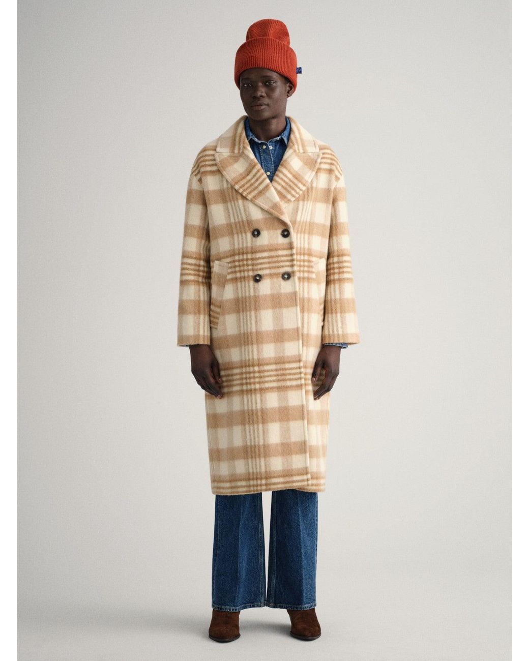 Gant Natural Light Melange Checked Overcoat