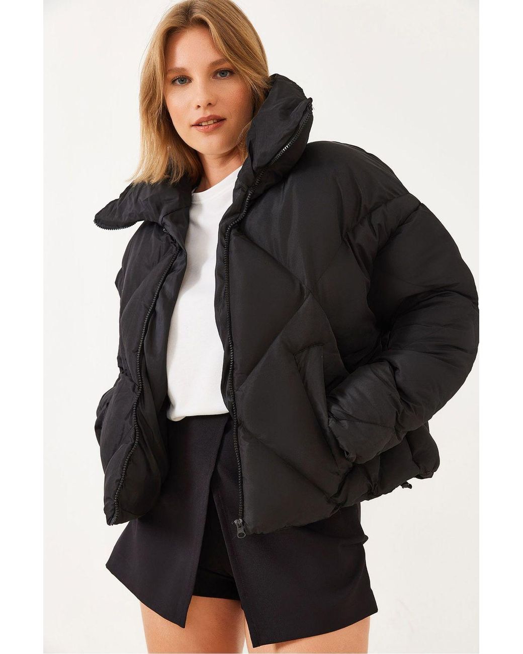 Bianco Lucci Black Oversized Puffer Coat