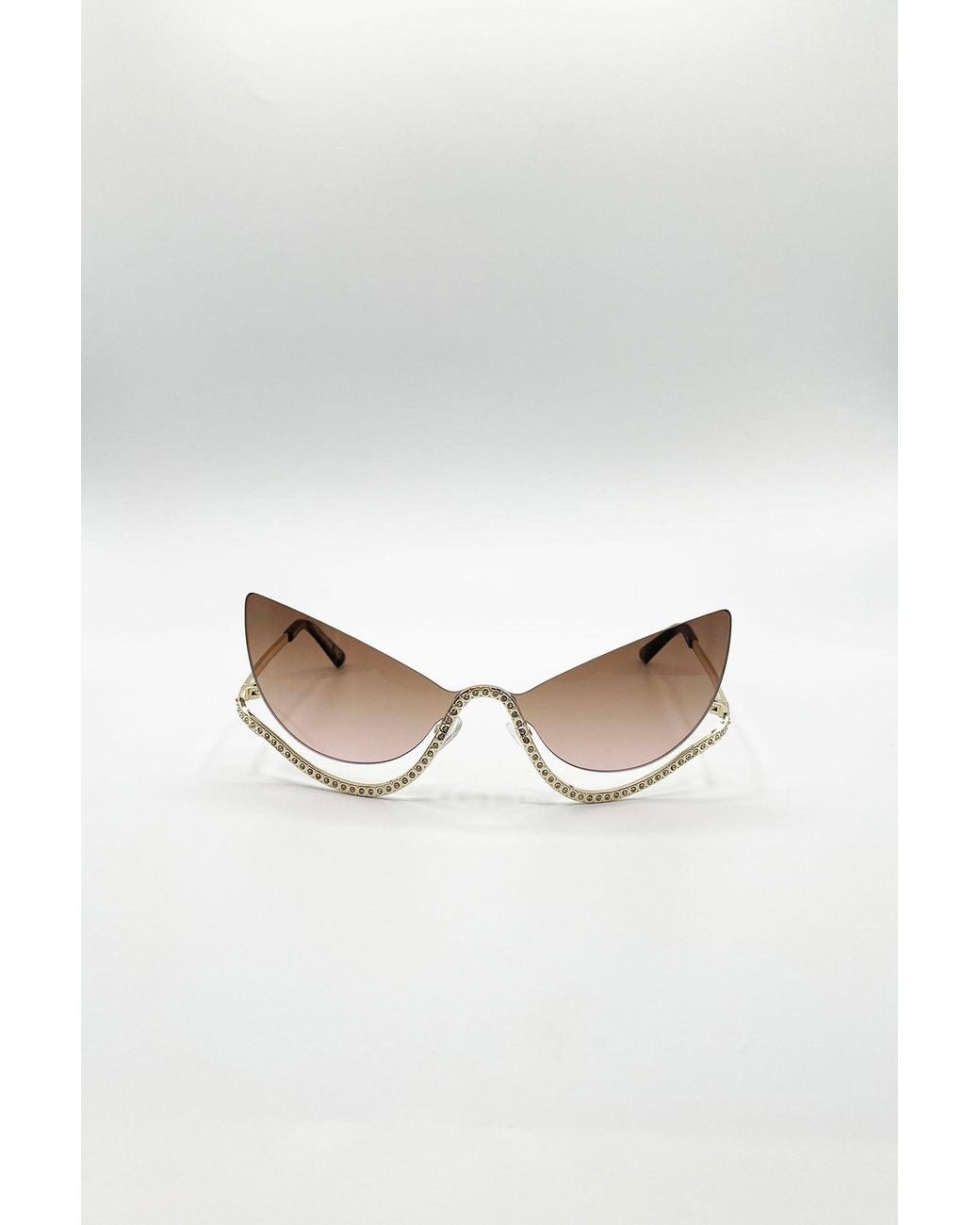 SVNX White Butterfly Dimante Rimless Sunglasses