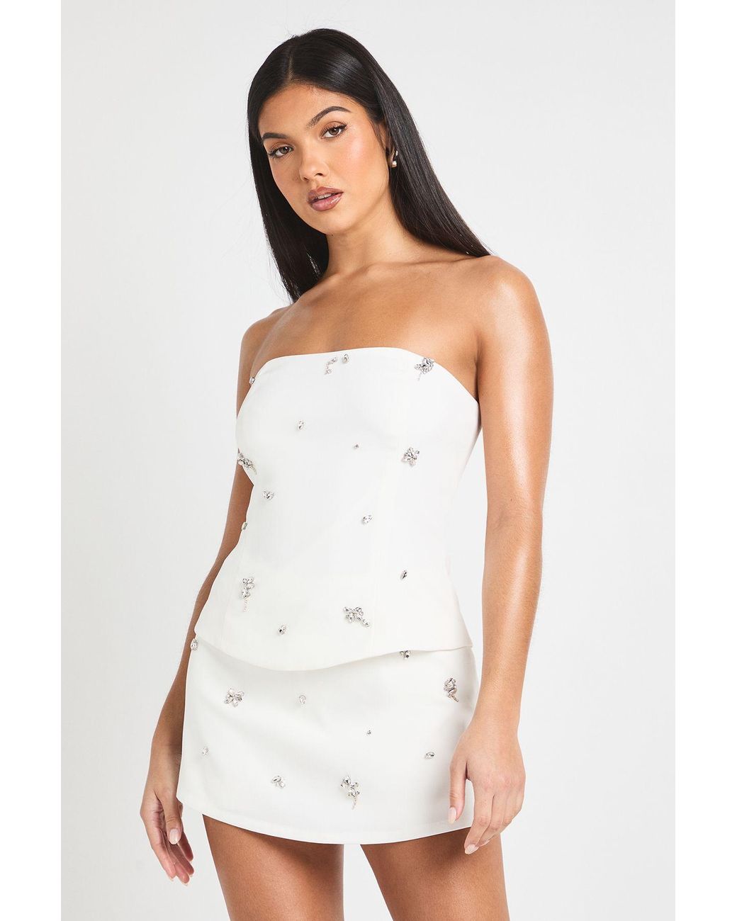 Boohoo White Diamante Embellished Skort
