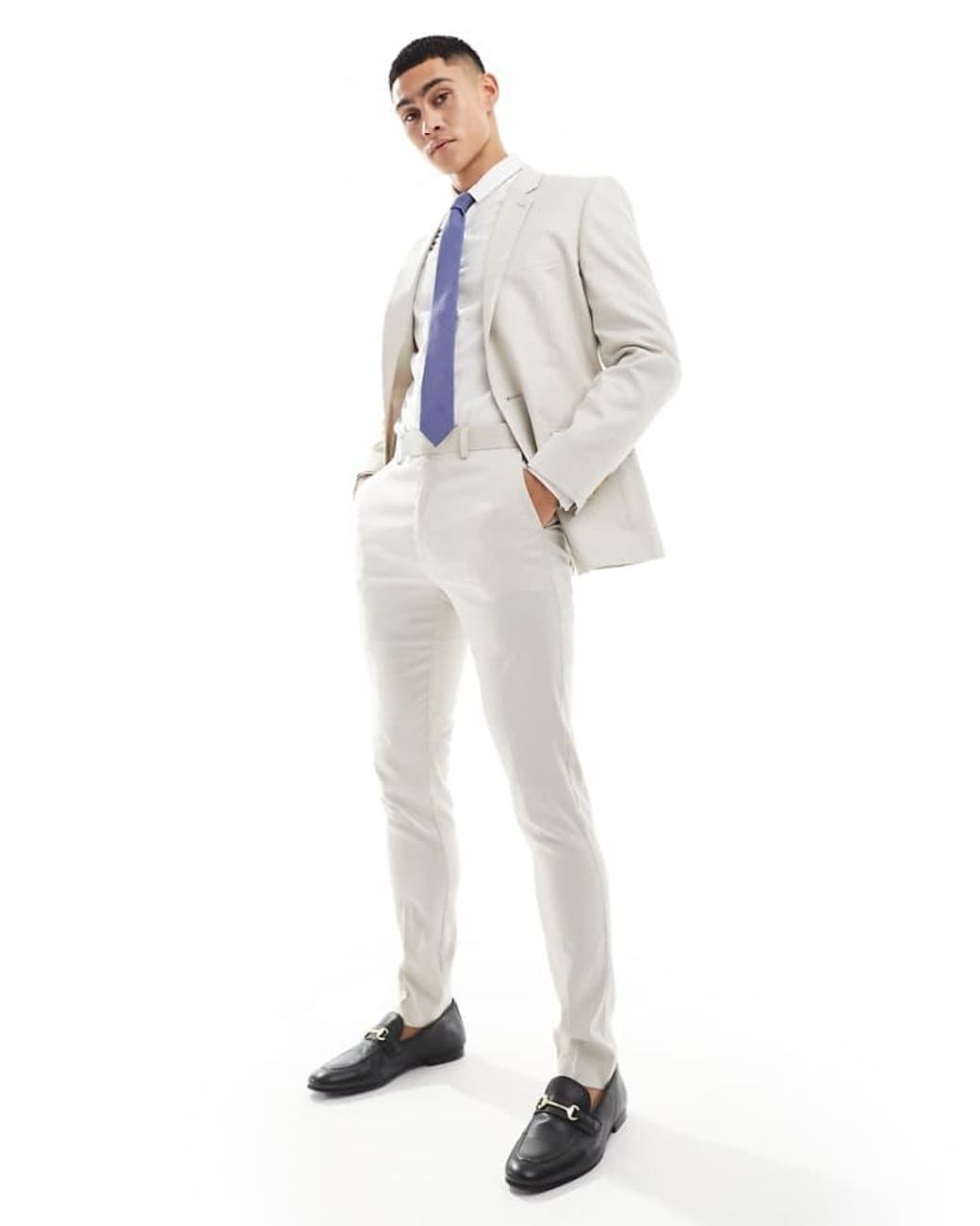 ASOS White Skinny Linen Mix Suit Trousers for men