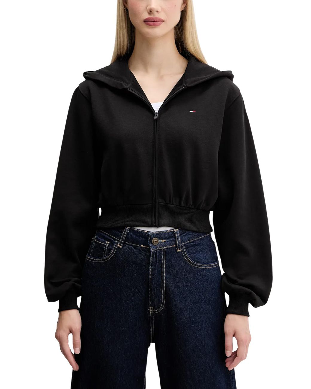 Tommy Hilfiger Black Zipup Cropped Hoodie