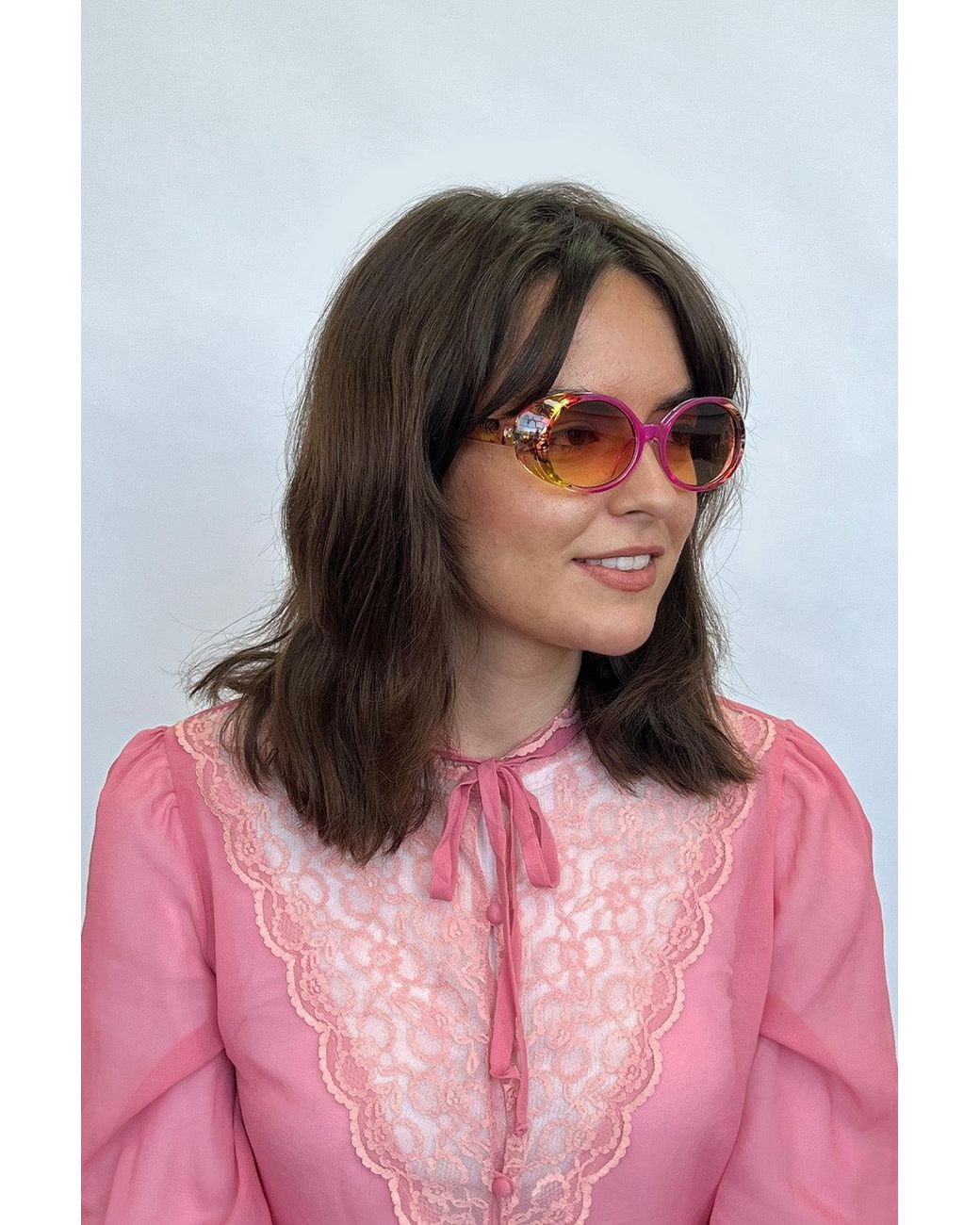 SVNX Pink Floral Oval Sunglasses