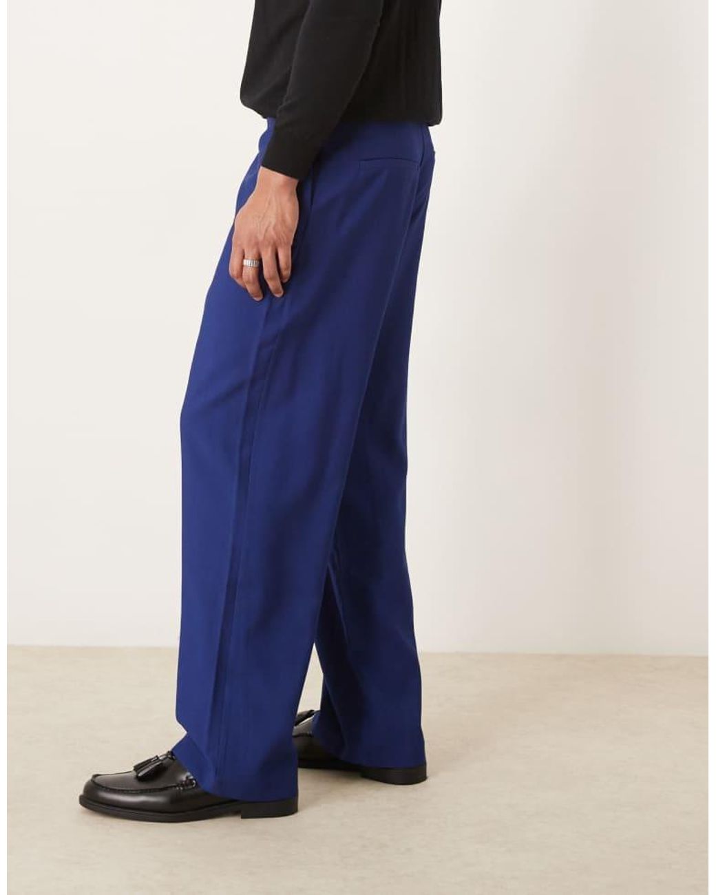 ASOS Blue Smart Wide Leg Trousers With Chunky Belt Loops for men