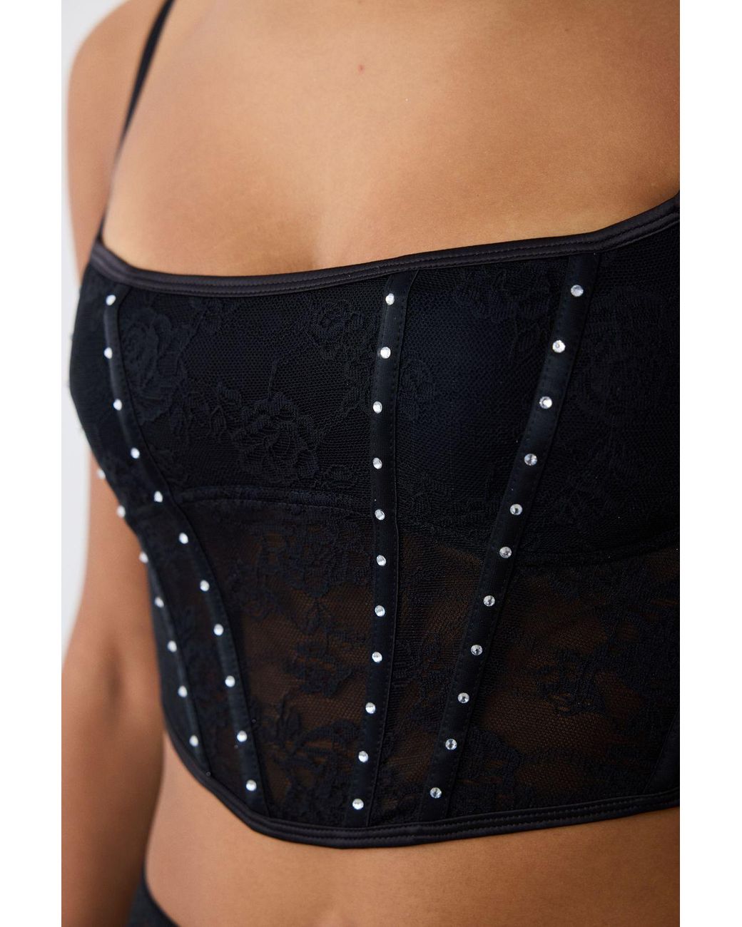 Penti Black Fitted Square-Neck Corset Crop Top