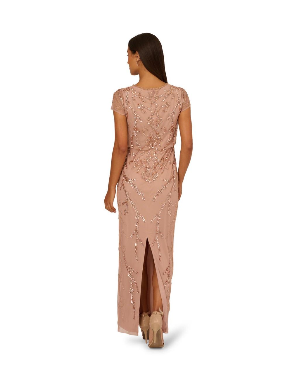 Adrianna Papell Pink Studio Bead Blouson Long Dress