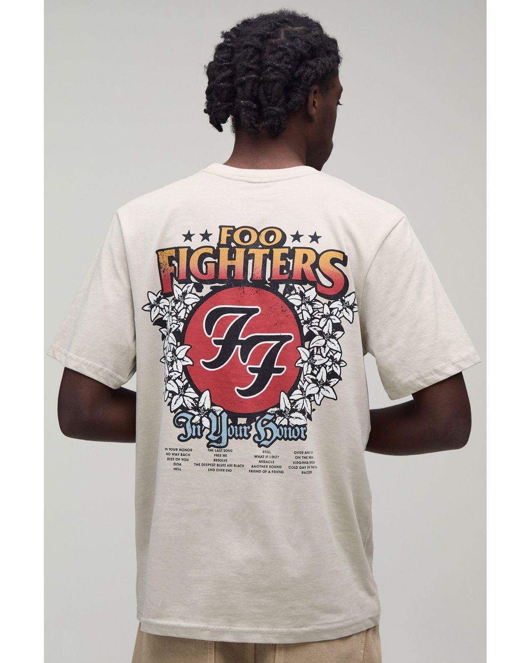 BoohooMAN Gray Regular Foo Fighters Floral License Print T-Shirt for men