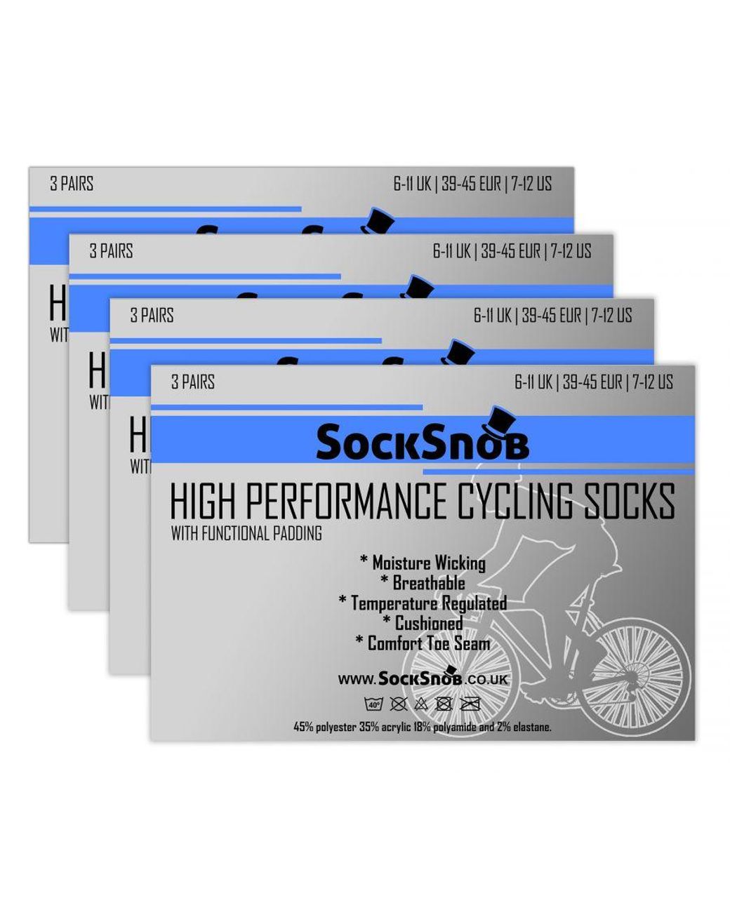 Sock Snob Blue 12 Pair Multipack Cycling Socks for men