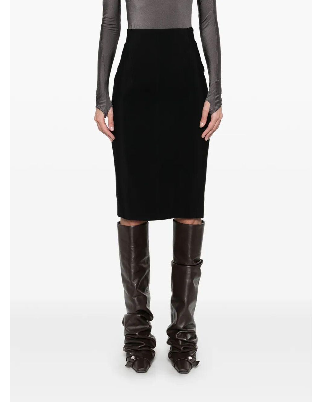 Mugler Black Pencil Midi Skirt