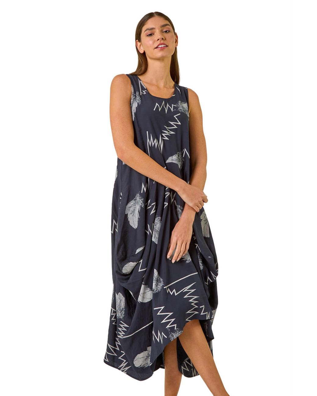 Roman Blue Abstract Bubble Hem Midi Dress