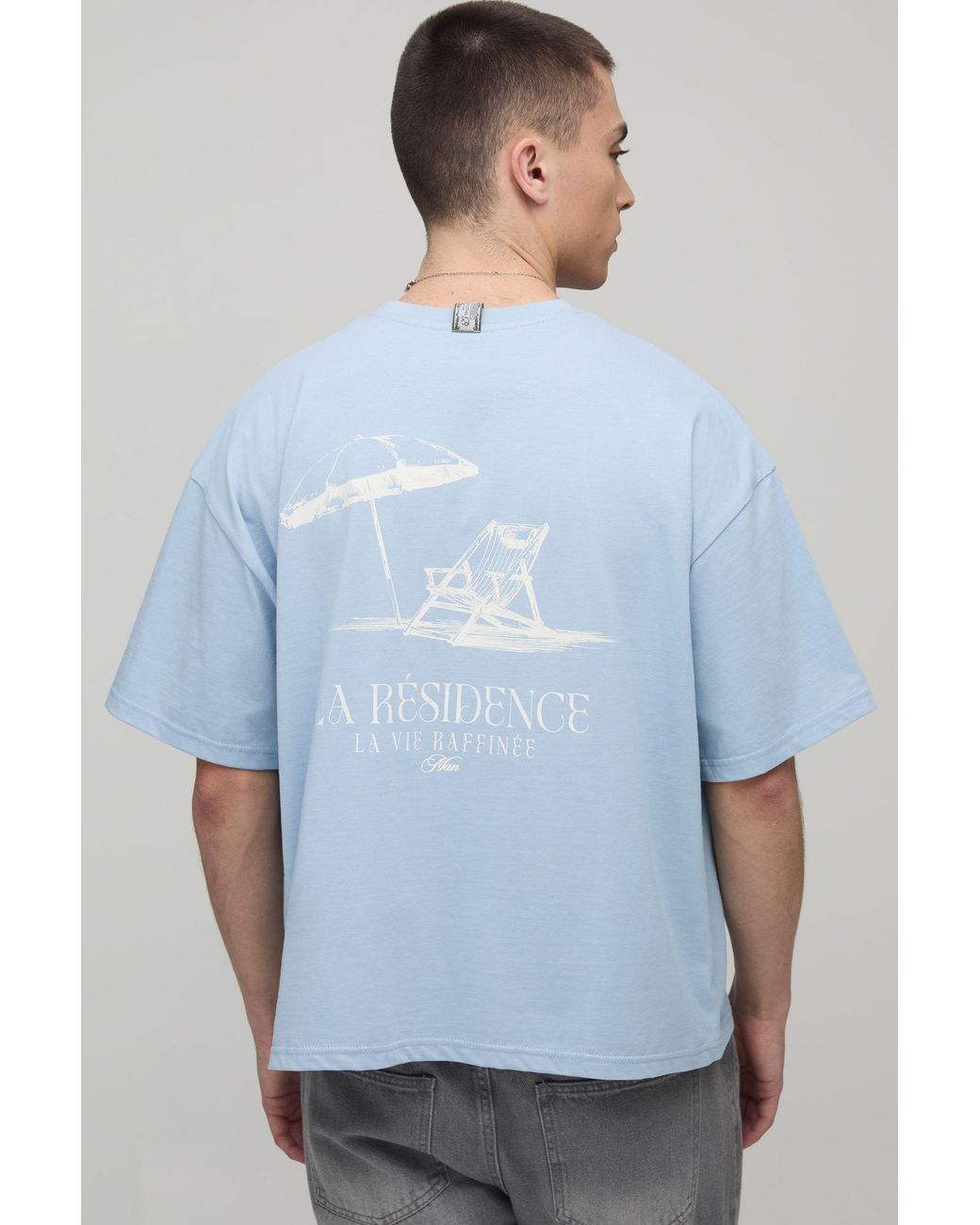 BoohooMAN Blue Deck Chair Print Oversized Boxy T-Shirt for men