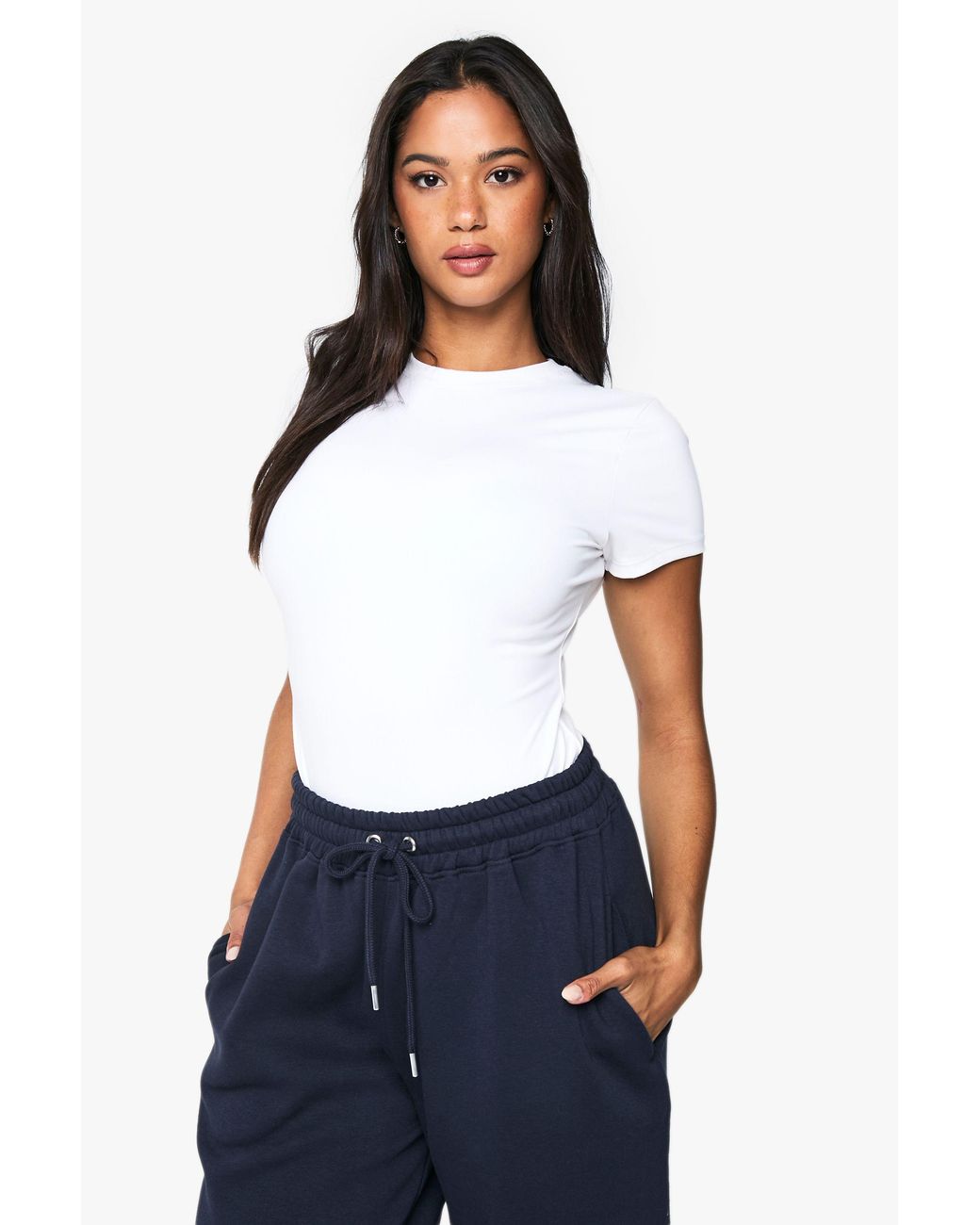 Boohoo White Peached Sculpt Short Sleeve Bodysuit