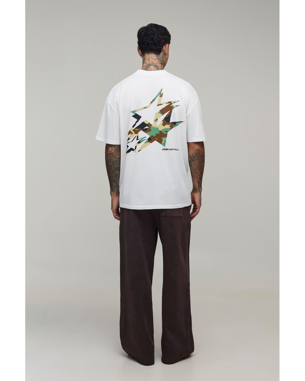 BoohooMAN White Tall Oversized Star Camo Print T-Shirt Cotton for men
