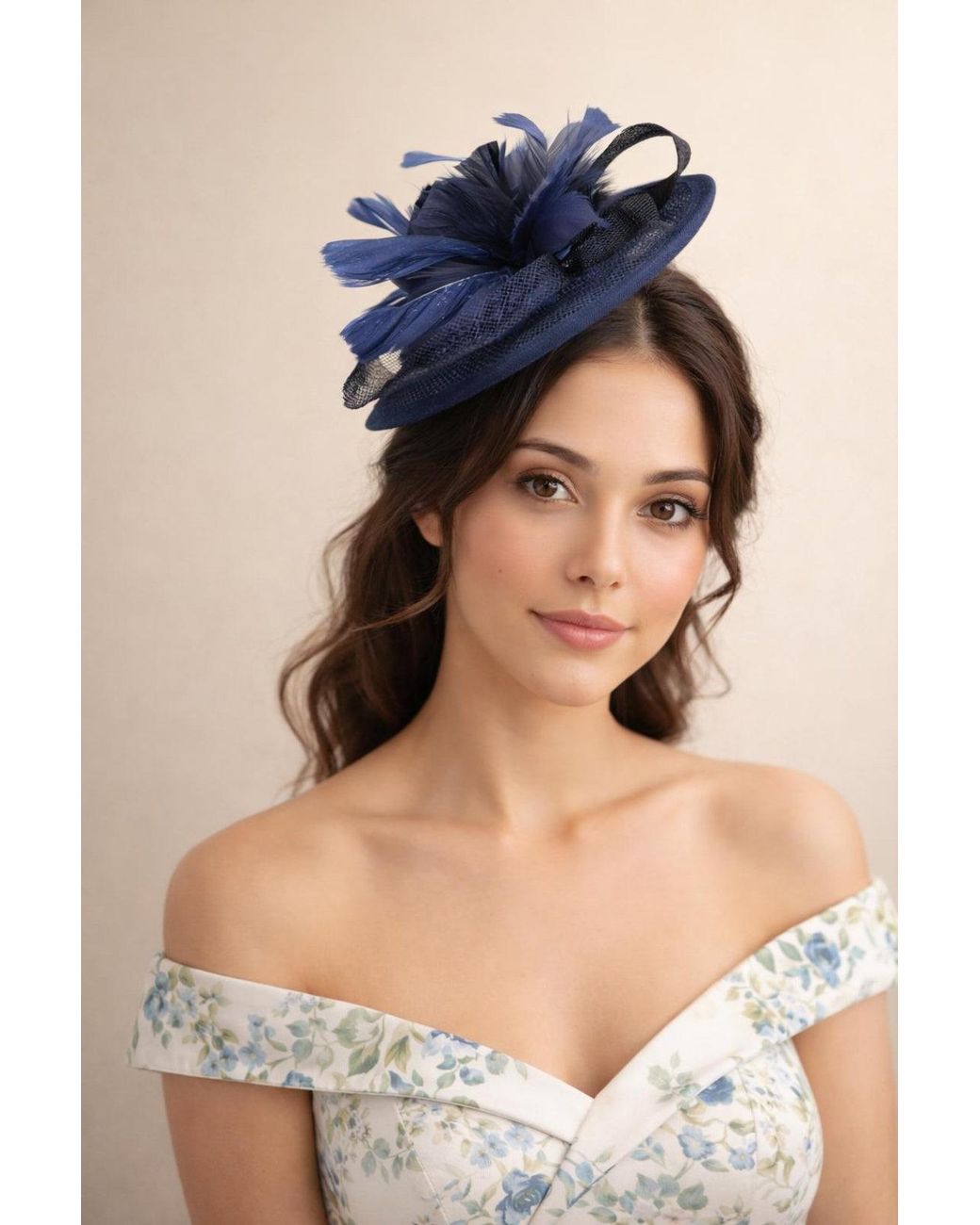 SVNX Blue Feather & Bow Disc Fascinator