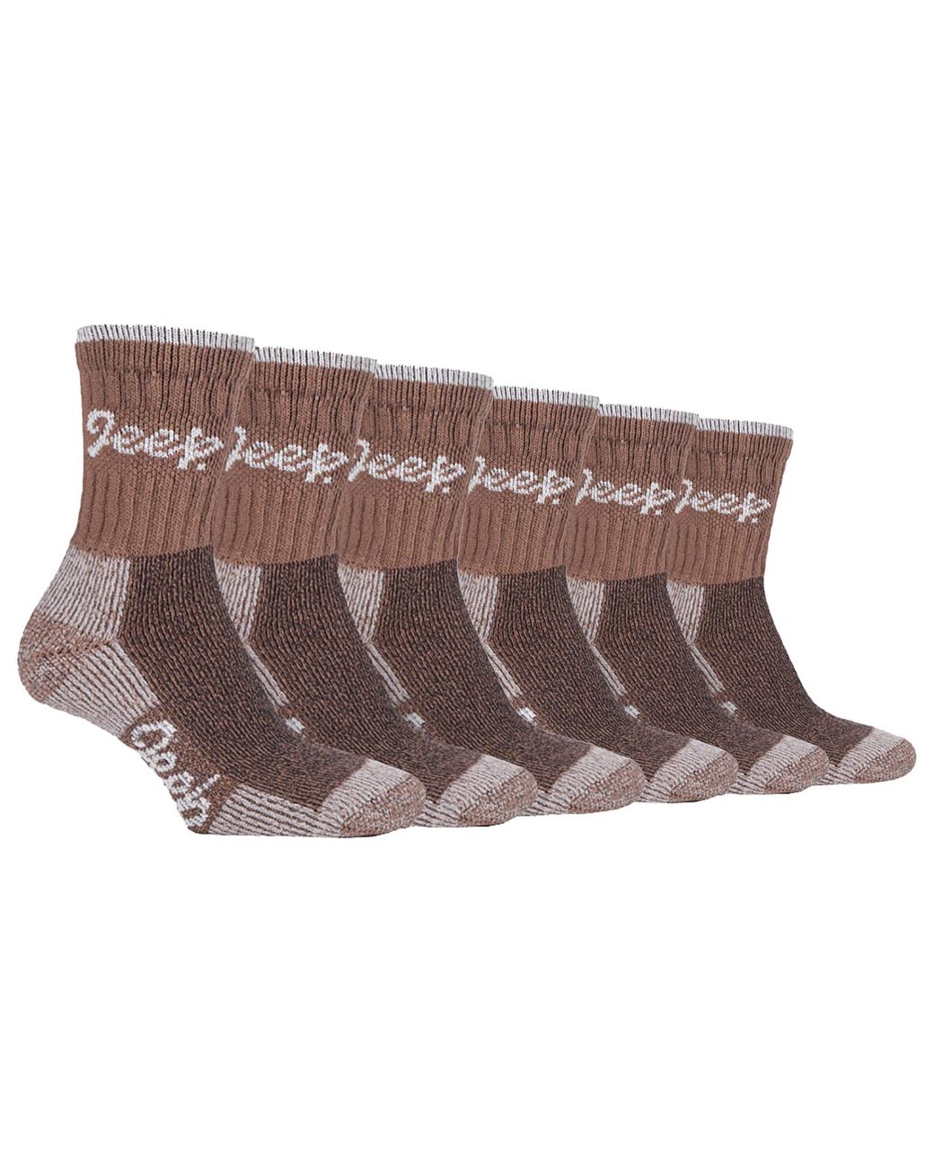 Jeep Brown 6 Pair Multipack Ladies Cotton Breathable Padded Hiking Socks