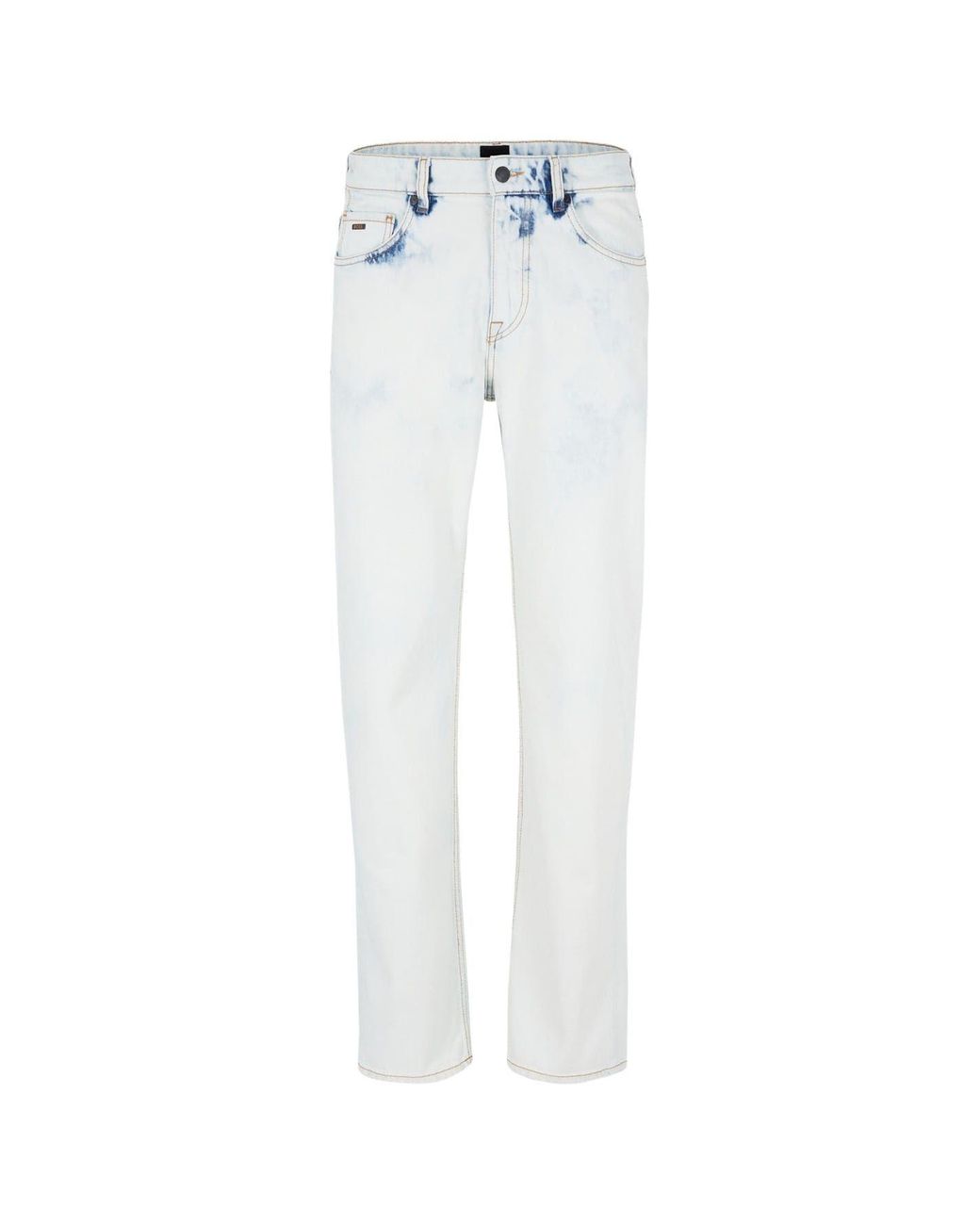 Boss White Five Pocket Design Straight Leg Jeans for men