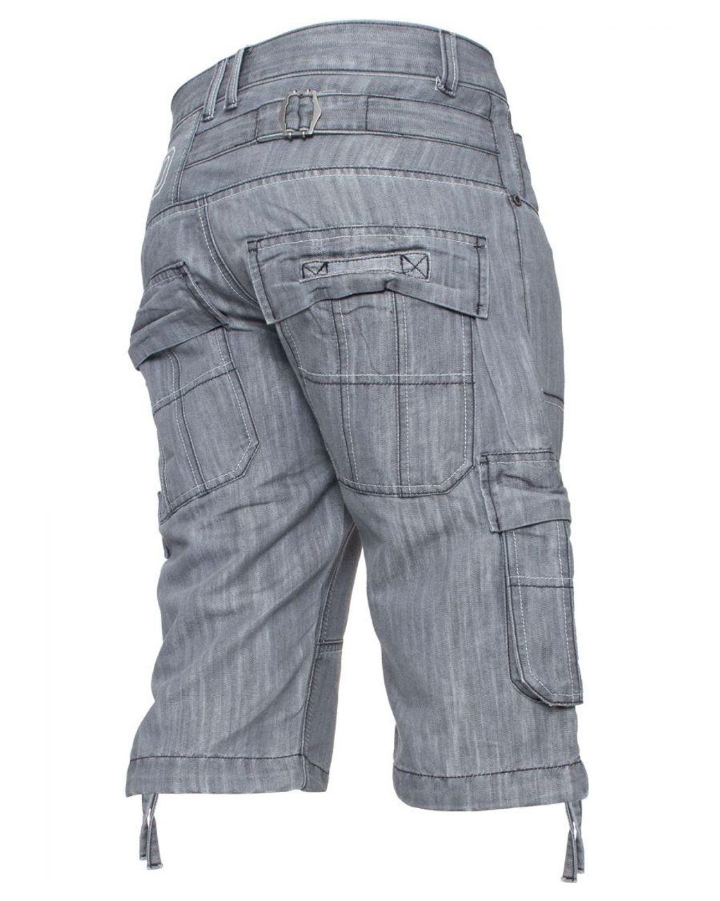 Enzo Gray Cargo Combat Denim Shorts for men