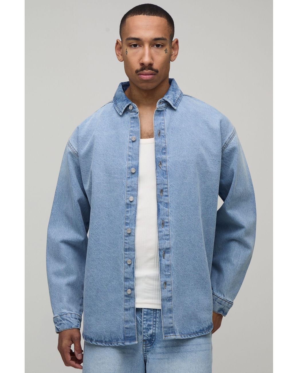 BoohooMAN Blue Oversized Denim Shirt for men