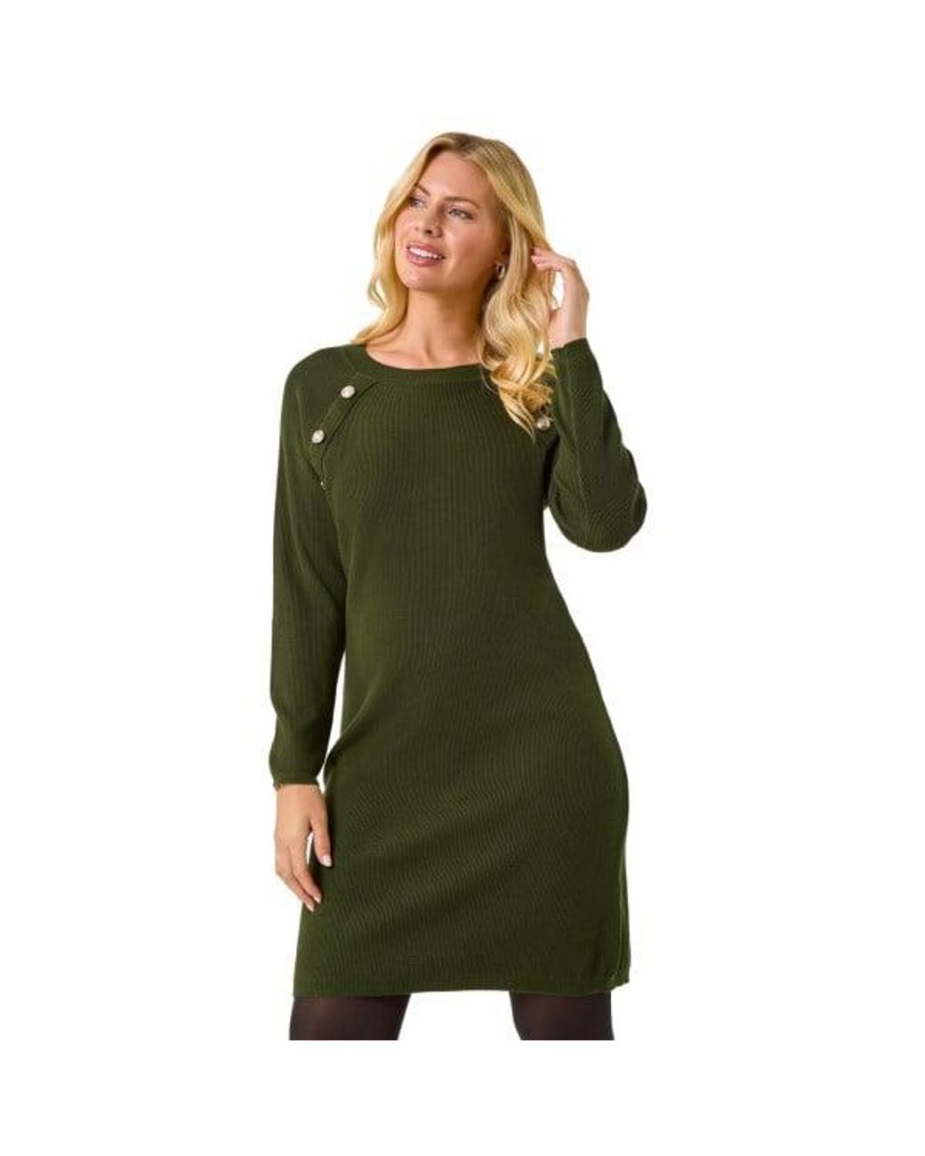 Roman Green Petite Button Detail Knit Dress