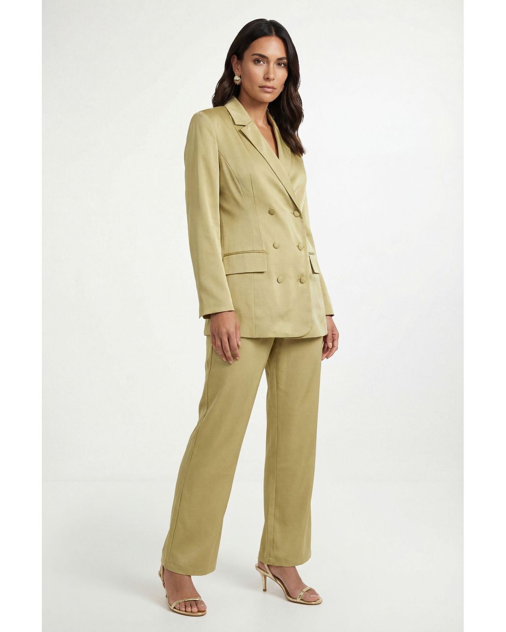 Wallis Green Satin Wide Leg Trouser Coord