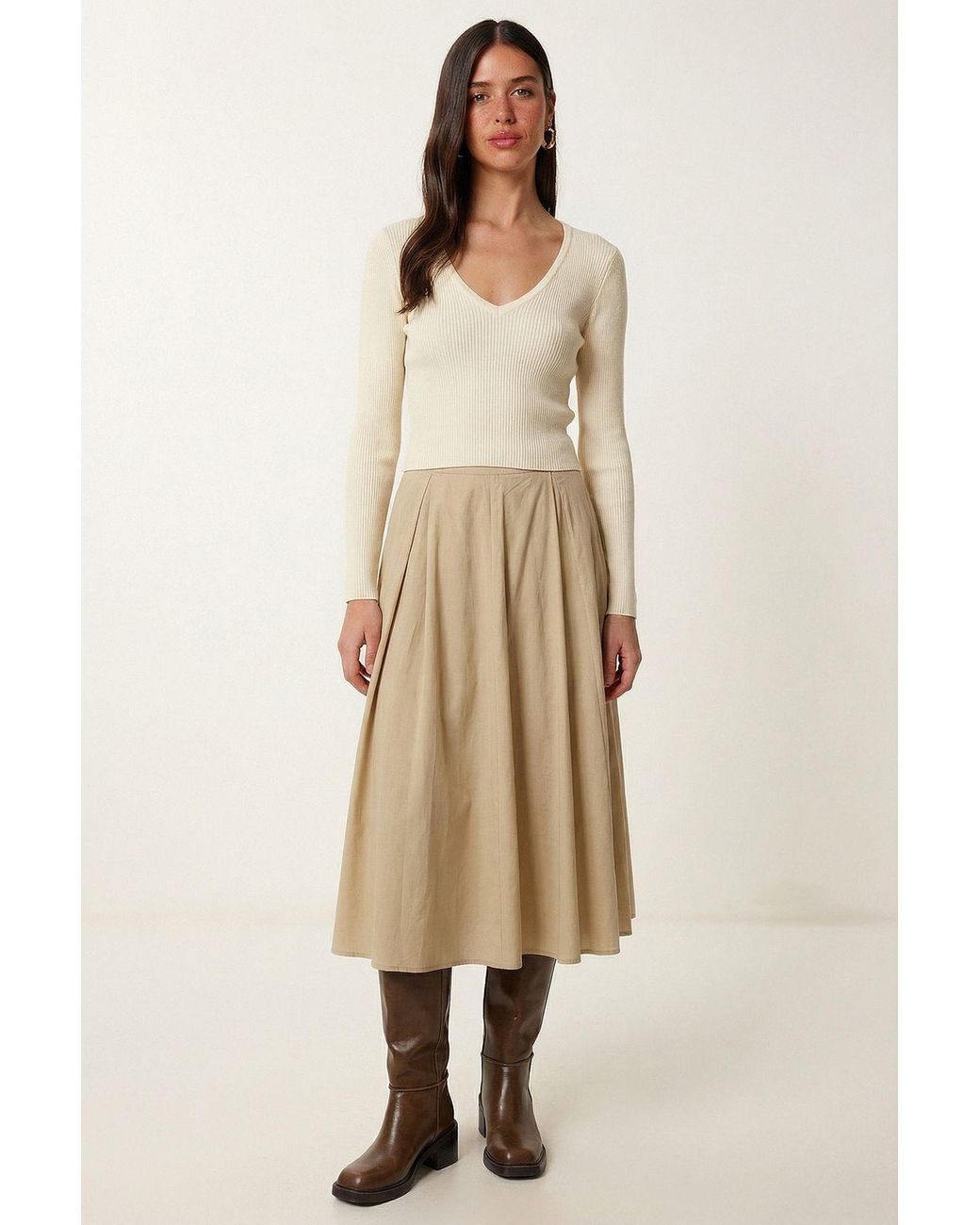 Happiness İstanbul Natural High Waist A-Line Midi Skirt