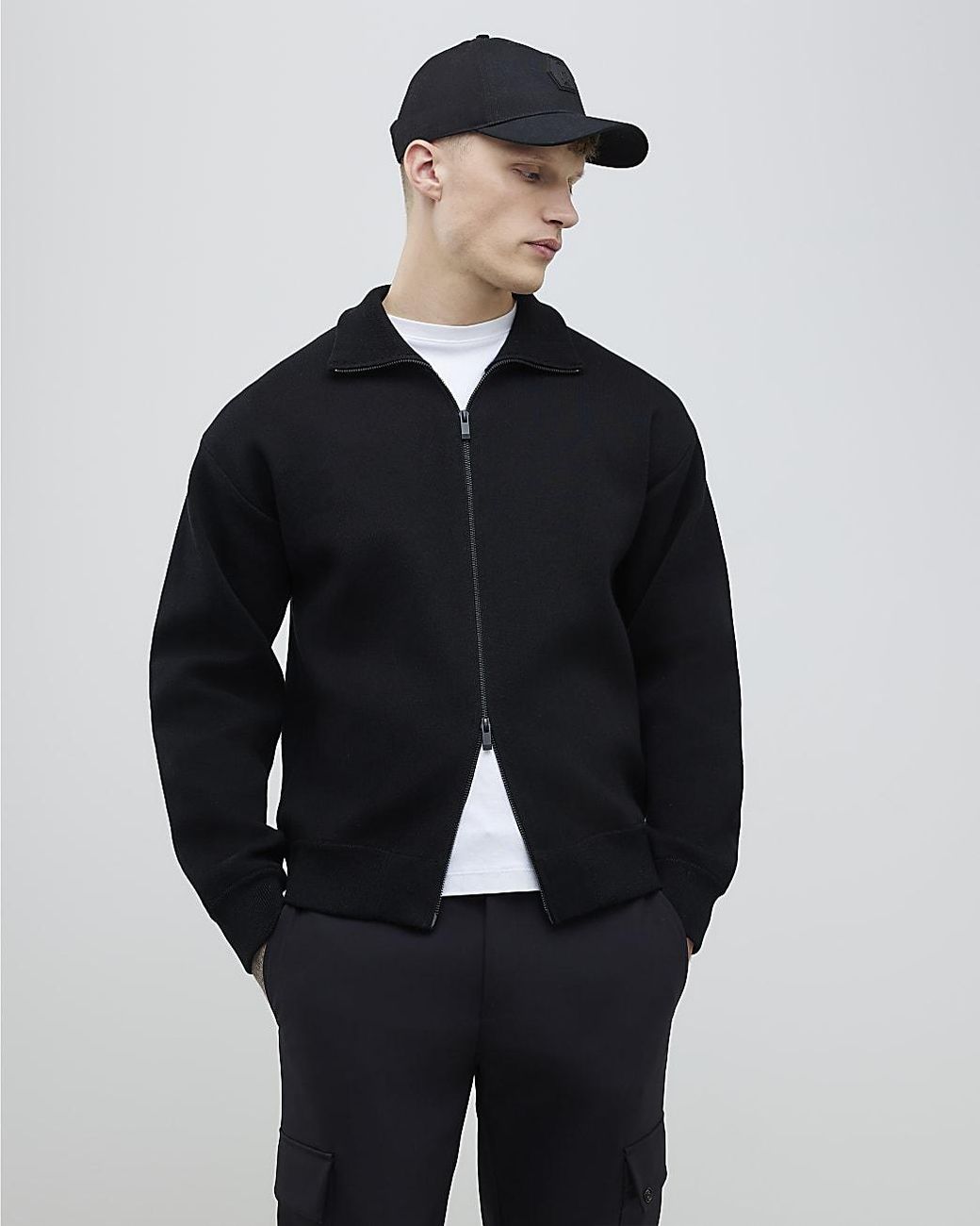 River Island Blue Jacket Slim Fit Zip Through Cotton for men