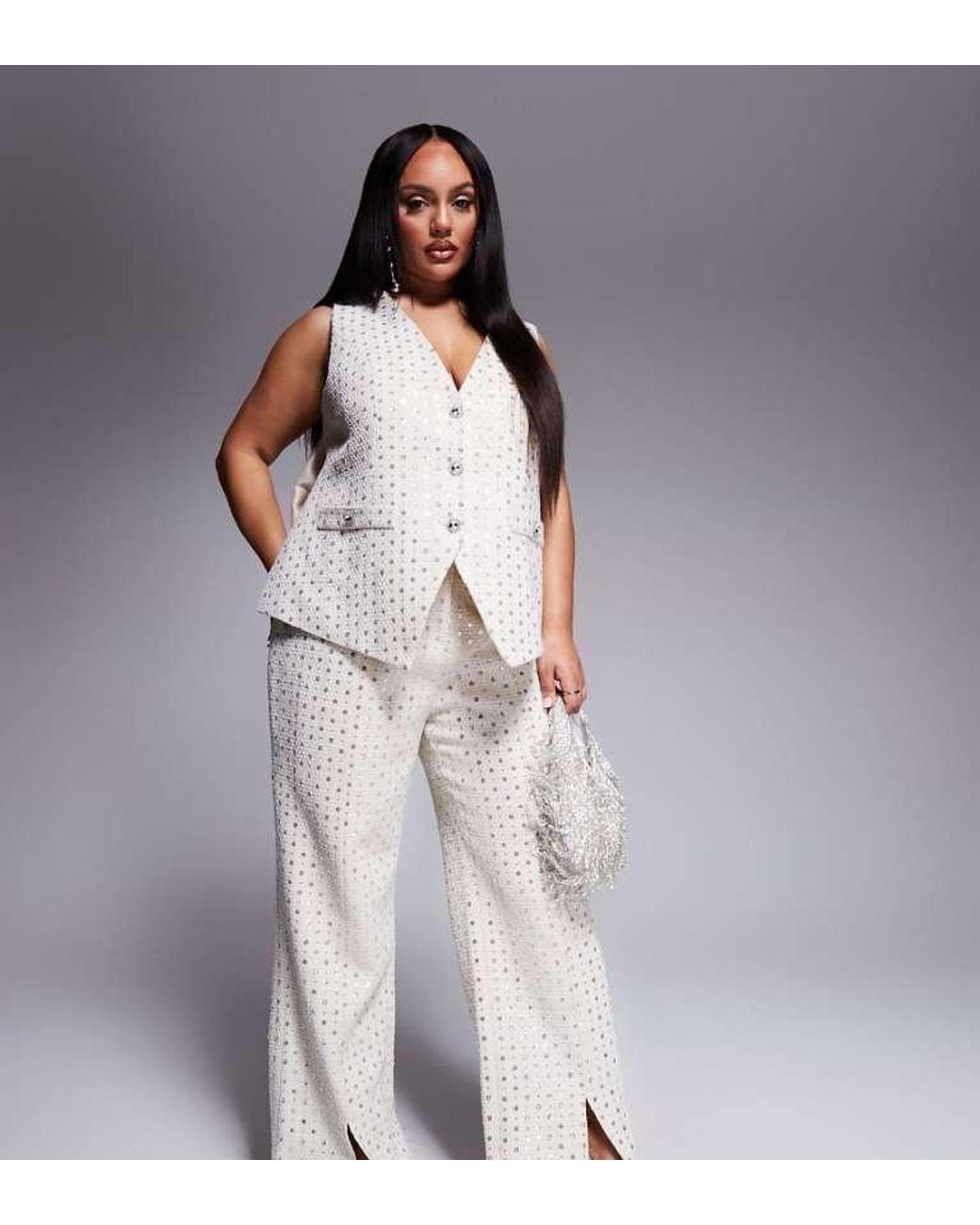 ASOS Gray Curve Co-Ord Embellished Boucle Trouser