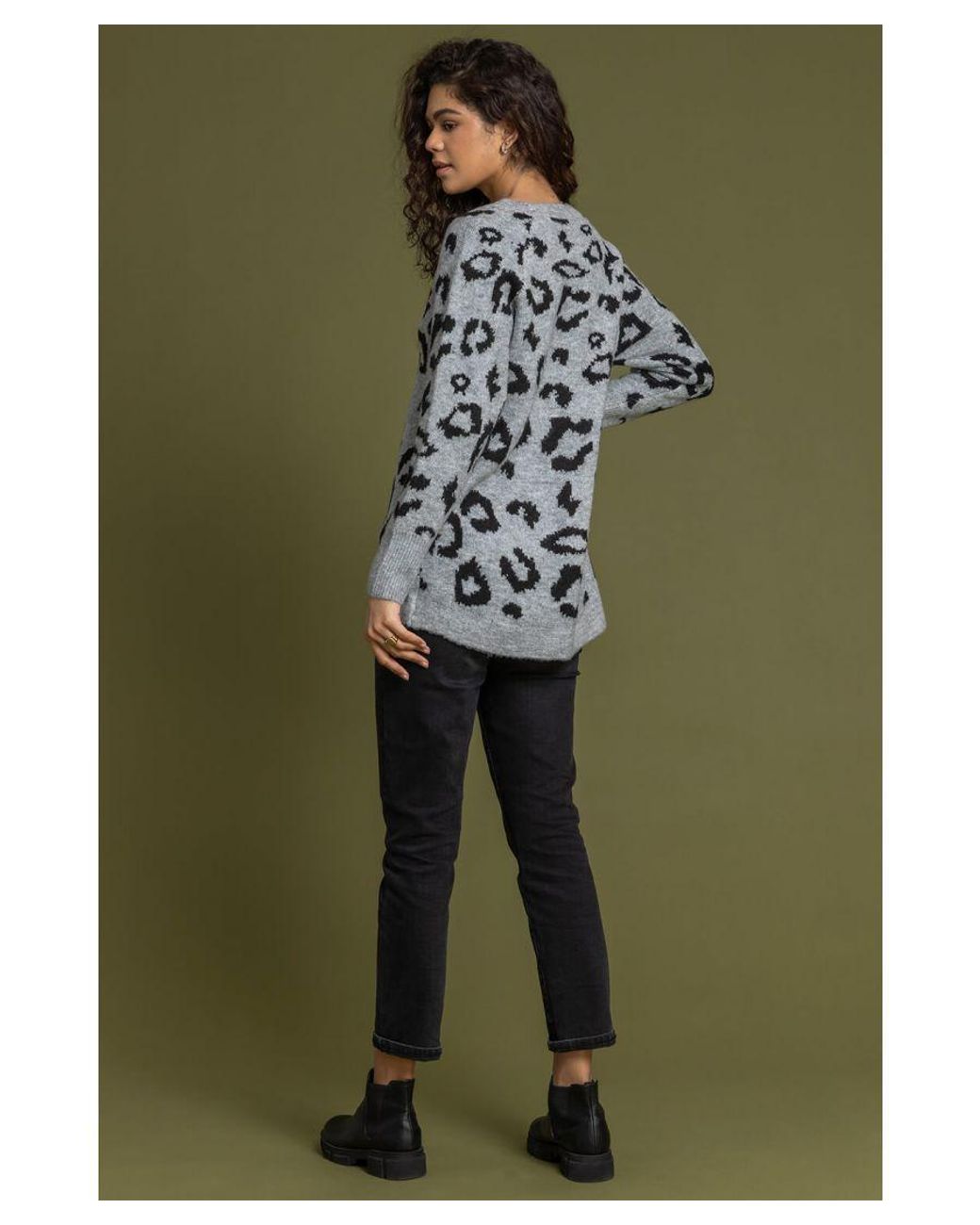 Roman Gray Jacquard Animal Print Jumper