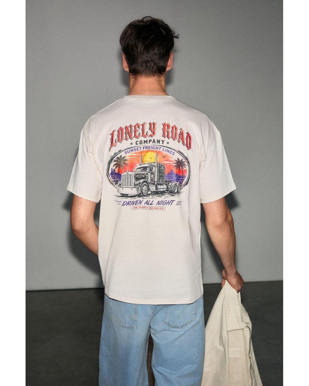 Grimelange Gray Printed Crew Neck T-Shirt for men
