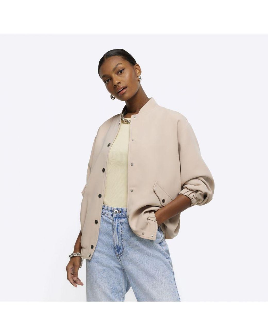 River Island Bomber Jacket Oversized in White Lyst UK
