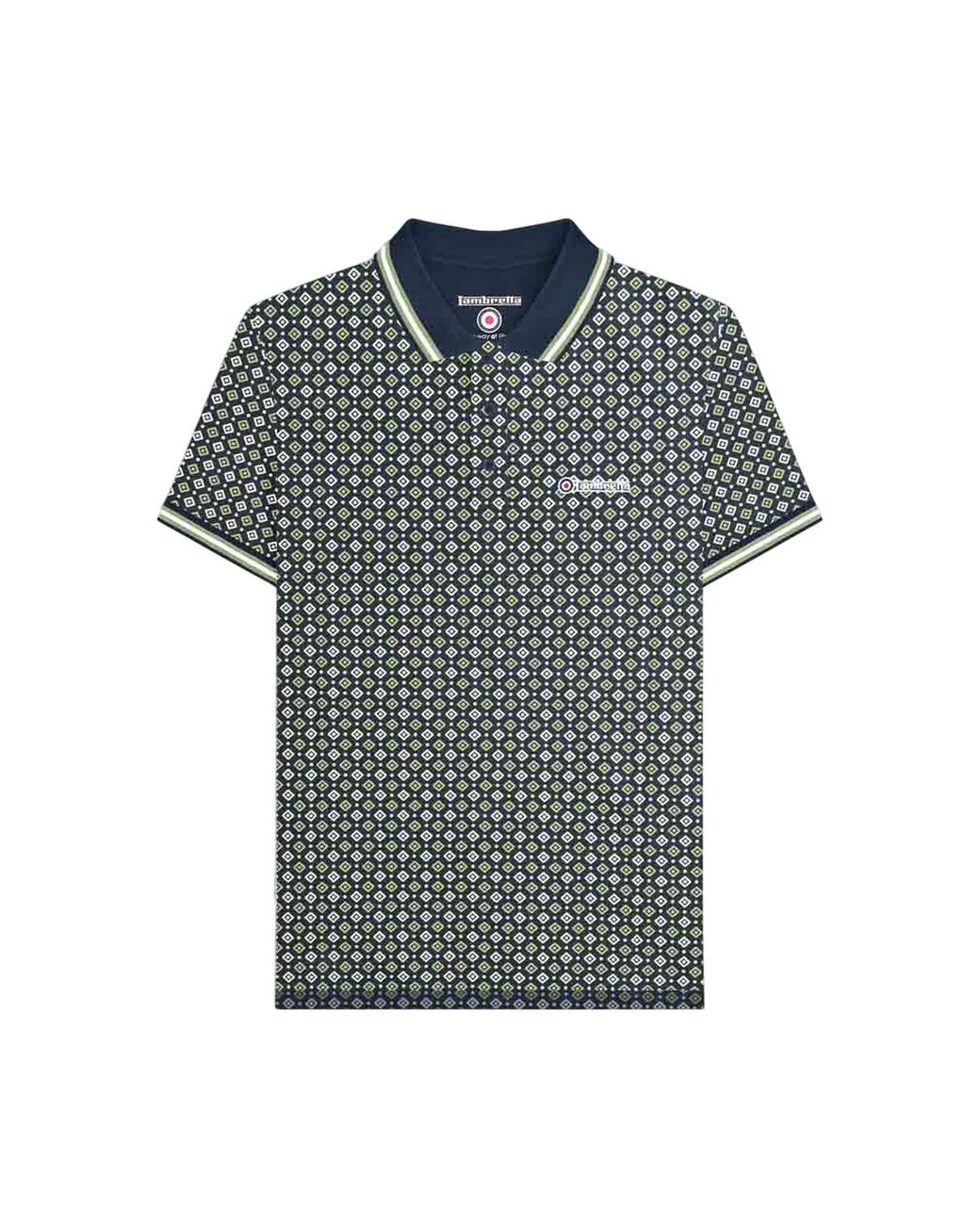 Lambretta Blue Geometric Polo Shirt /Basil) Cotton for men