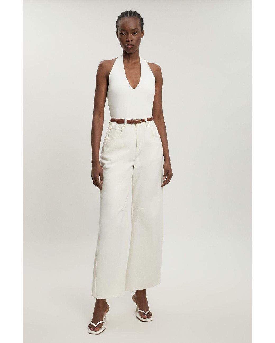 Karen Millen Natural Stretch Cotton Jersey Halter Bodysuit