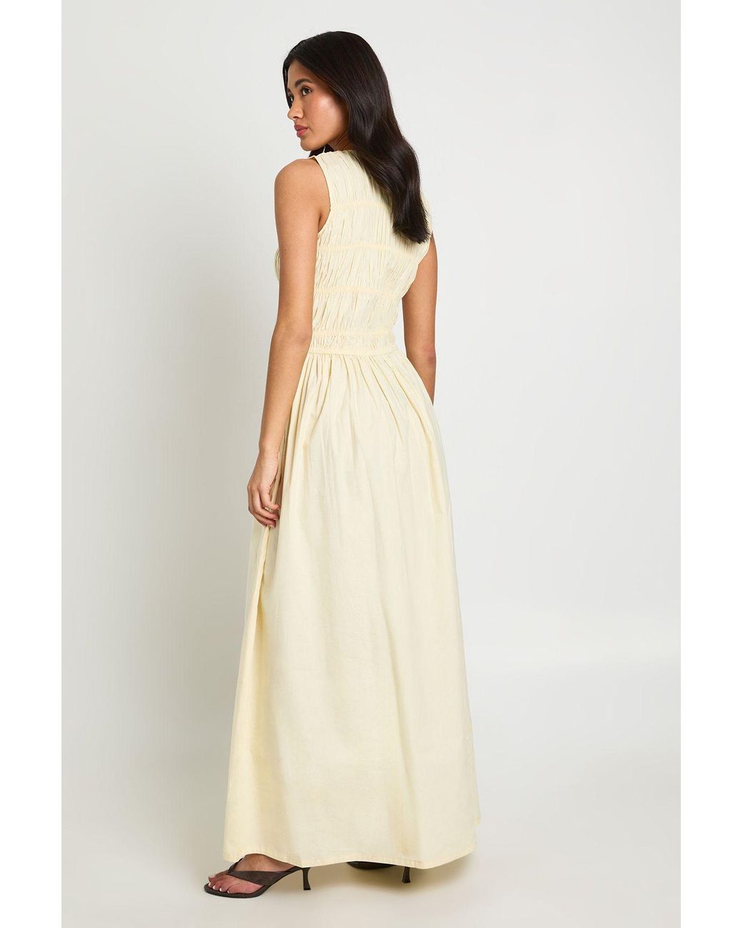 Boohoo Natural Cotton Poplin Shirred Maxi Dress