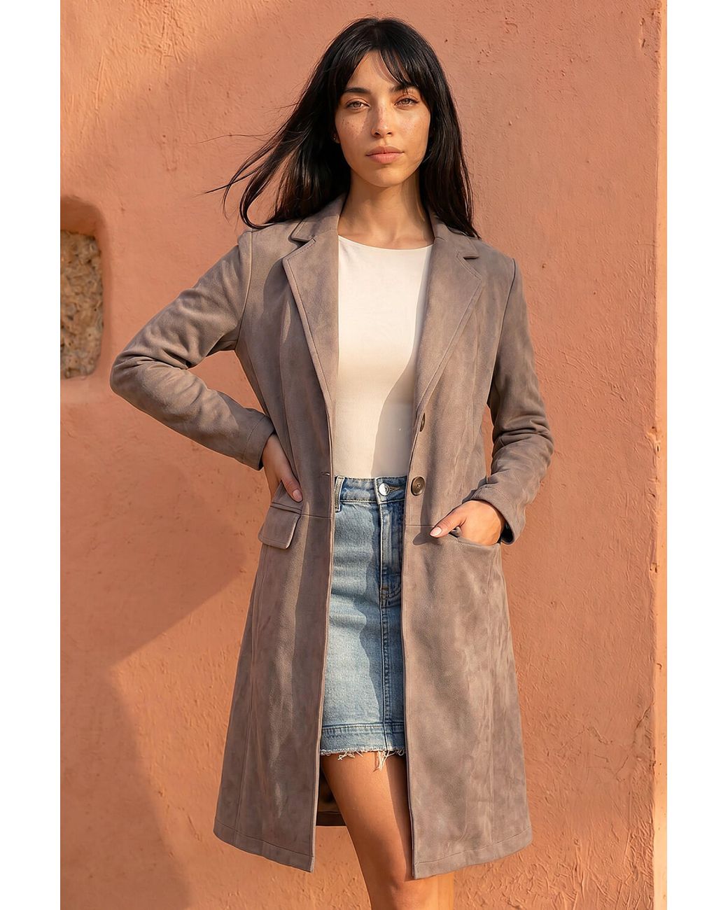 Roman Brown Petite Faux Suede Jacket