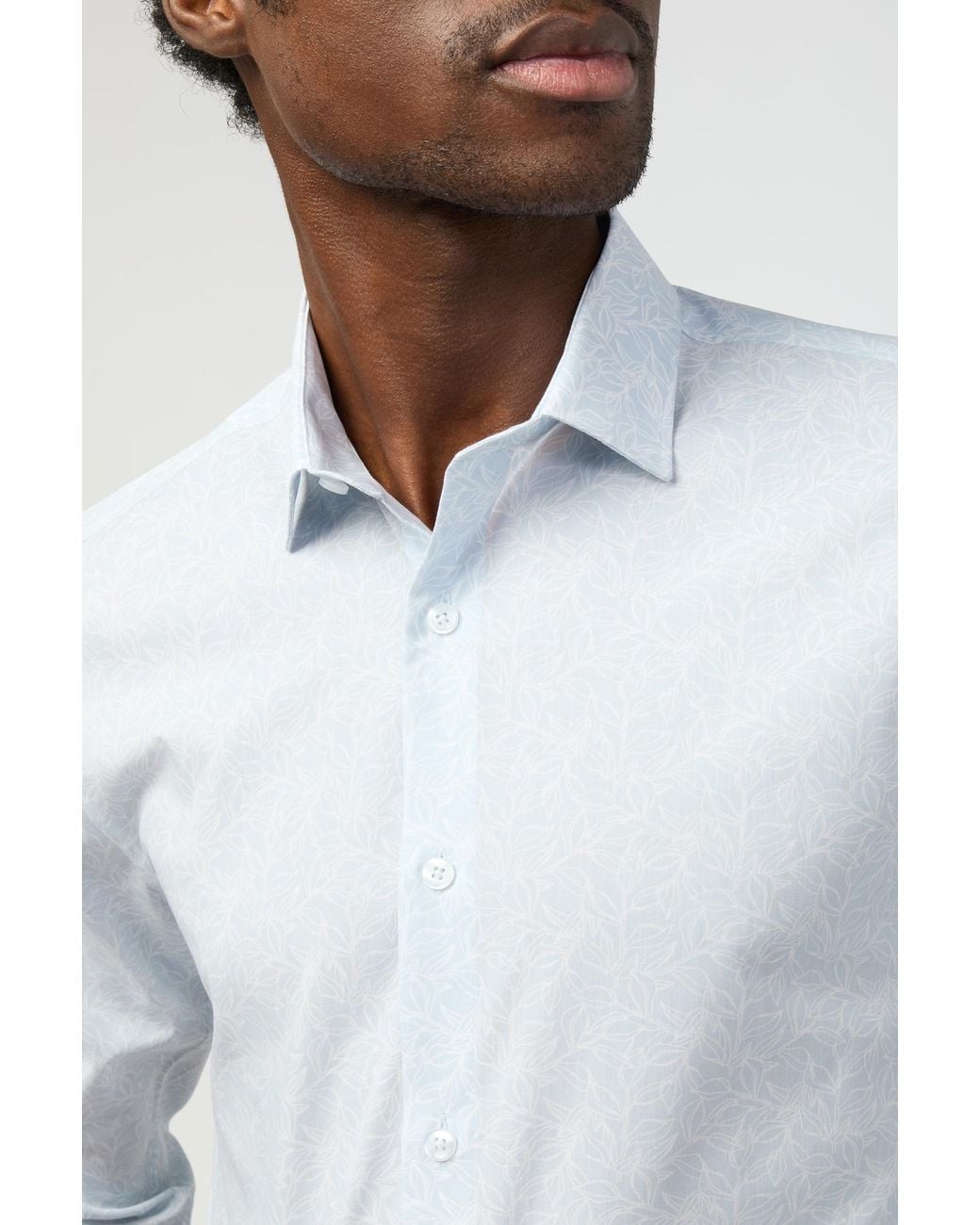 Limehaus White Slim Fit Leaf Print Shirt for men