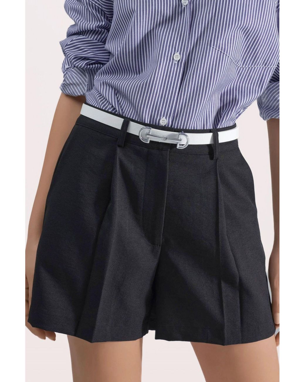 Hiccup Blue Linen Blended High Waist Pleated Short