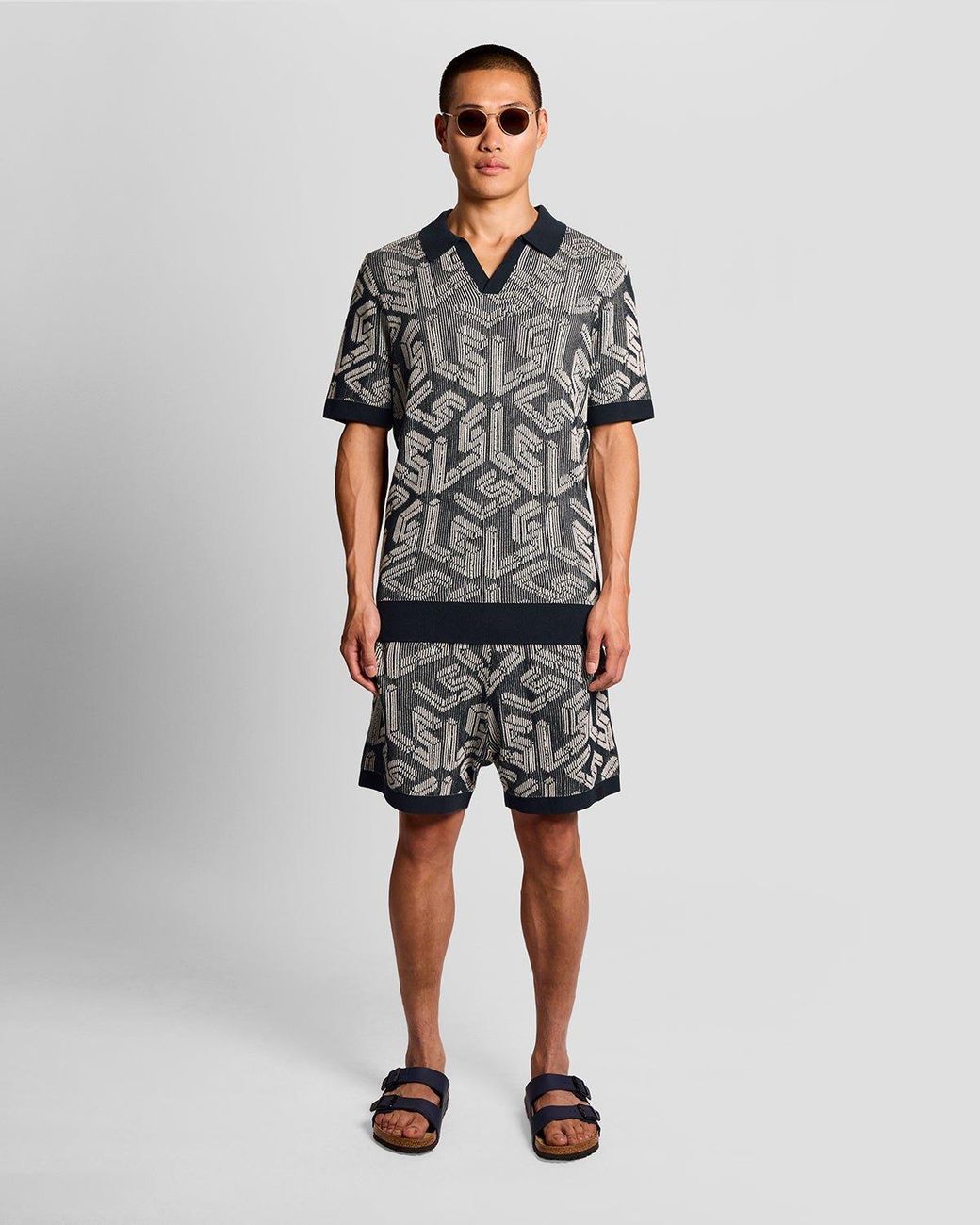 Lyle & Scott Gray Emblem Ribbed Knitted Polo Shirt for men