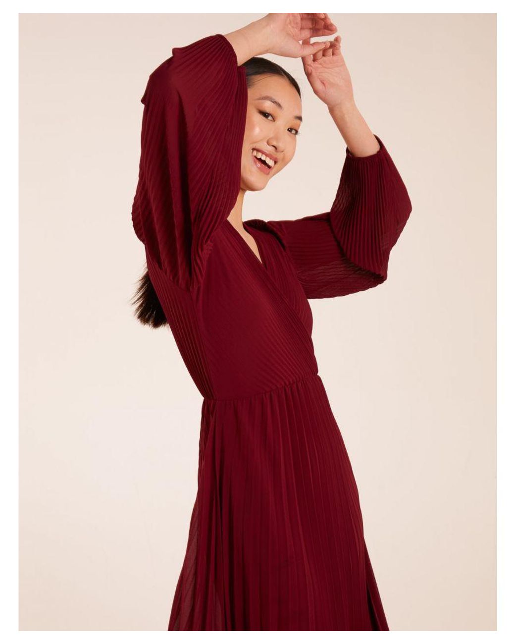 Blue Vanilla Red Wrap Front Pleated Maxi Dress