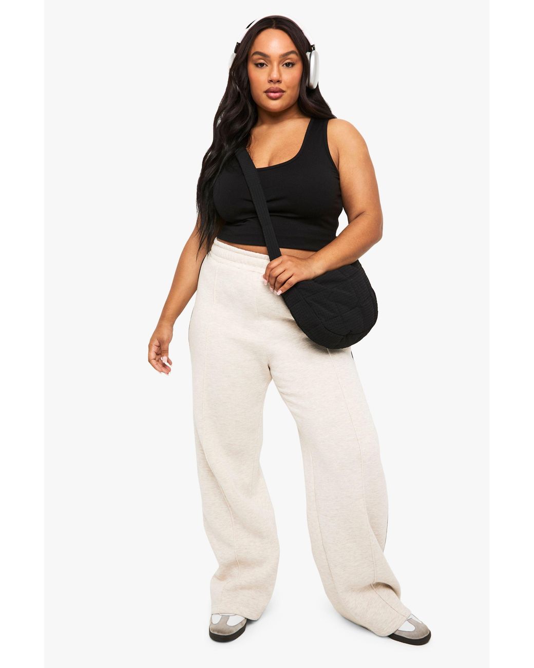 Boohoo Black Plus Piping Detail Straight Leg Jogger