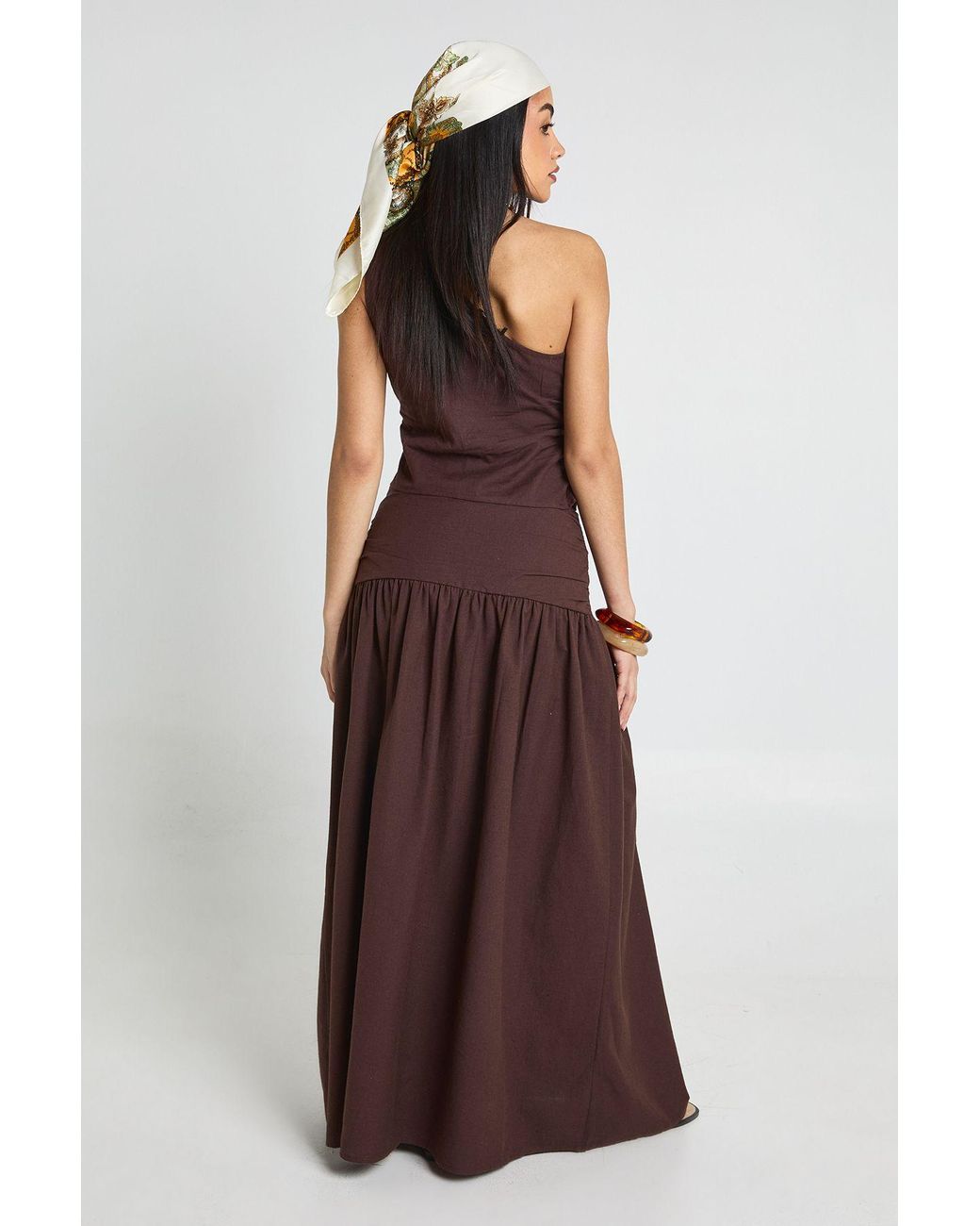 Boohoo Purple Linen Look One Shoulder Top & Maxi Skirt