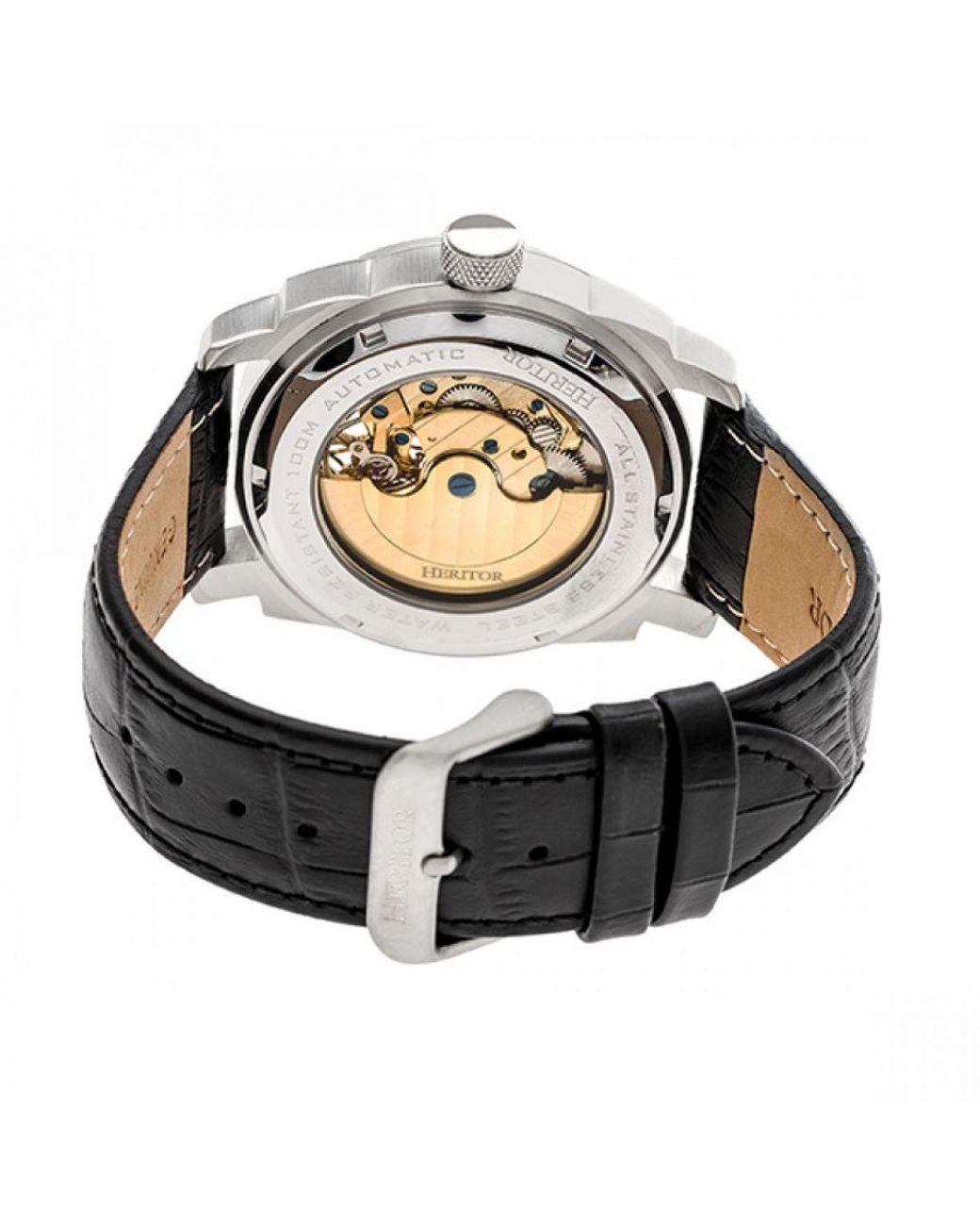 Heritor Metallic Helmsley Semi-Skeleton Leather-Band Watch for men