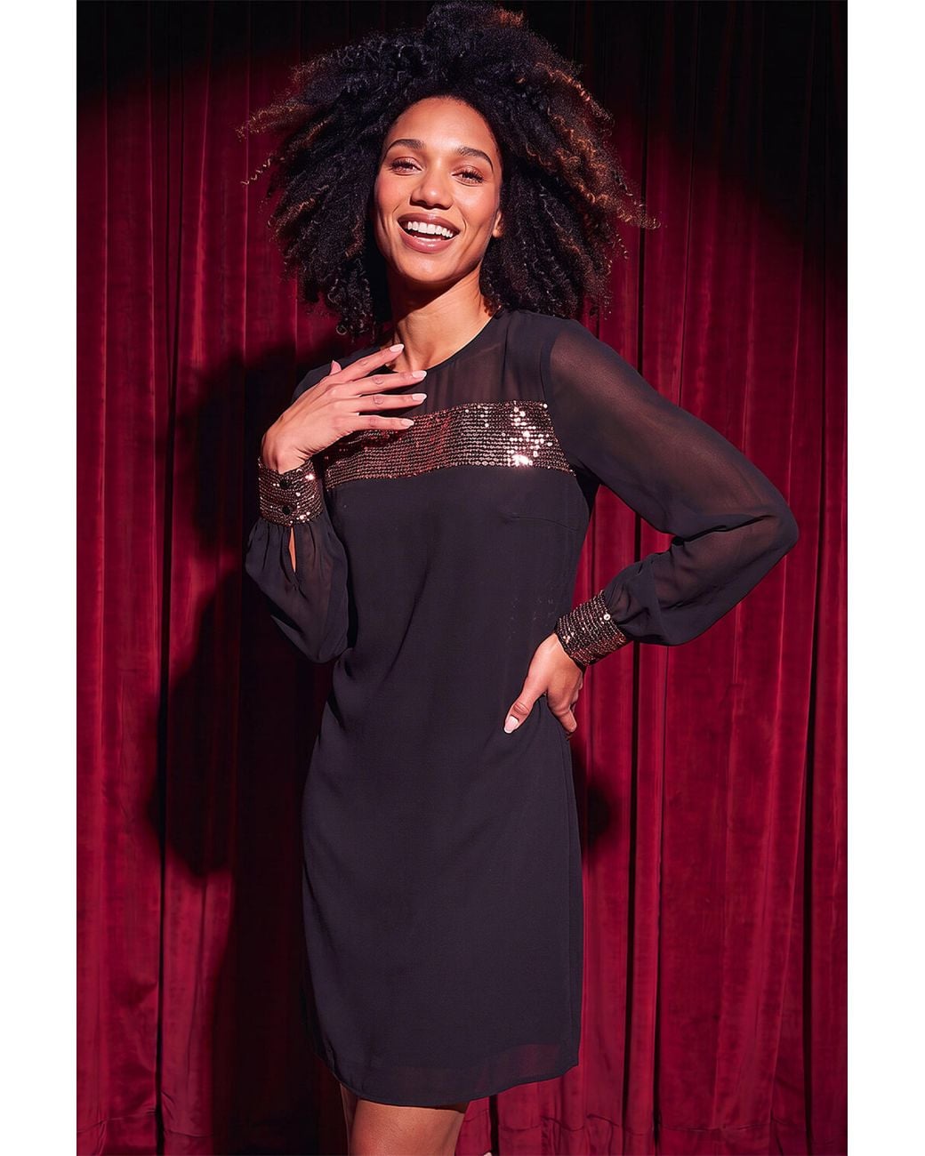 Roman Red Sequin Trim Dress